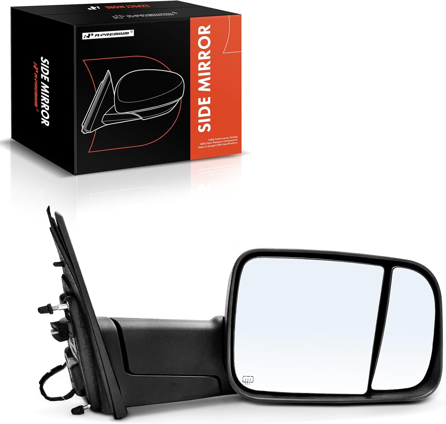 A-Premium Passenger Side Power Door Mirror - Compatible with Ram 1500 2019-2024 - Heated Manual Folding Black Outside Rear View Mirror w/Turn Signal Puddle Light - Replace# 68462962AA, 68276470AA
