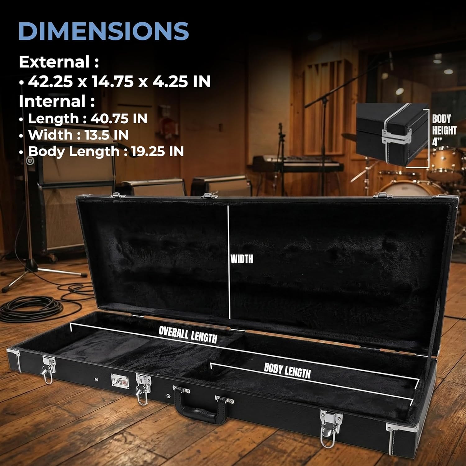 Gearlux Electric Guitar Hard Case for Fender Stratocaster/Telecaster and Standard-Size Guitars with Exterior Lock and Key, Interior Accessory Compartment, and Plush Interior Padding - Black