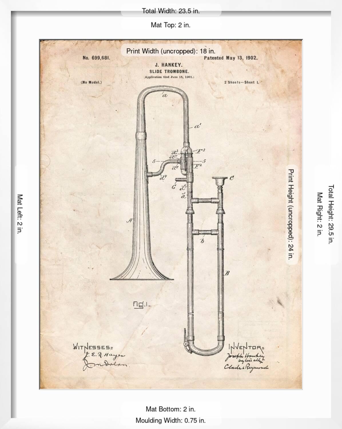 ART.COM Wall Art Print Slide Trombone Instrument Patent on White Frame by Cole Borders, 23