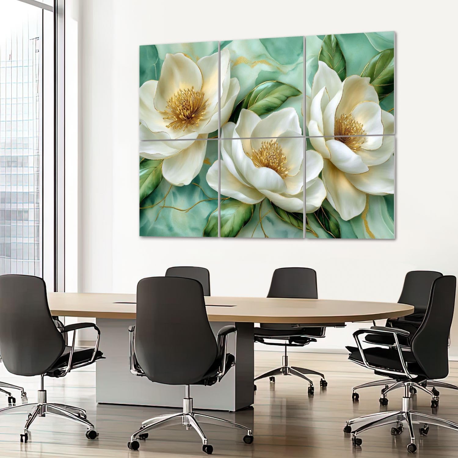 6 Pack Art Acoustic Panels Sound Absorbing Vintage Marble Floral Gold Green White Metal Flowers Magnolia Accents Decorative Soundproof Wall Panels Self Adhesive for Recording Studios Office 72