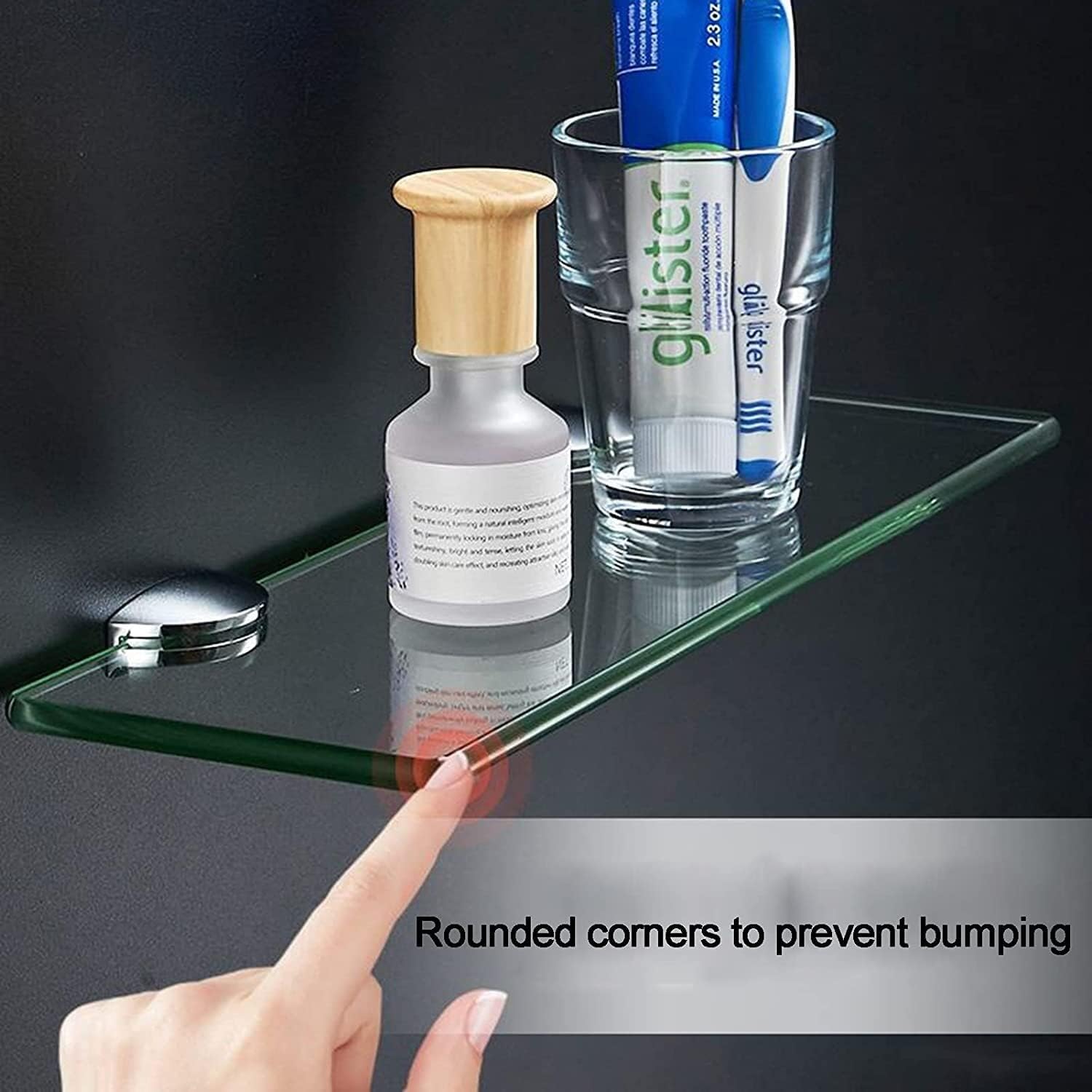 IOCCIOBB Bathroom Glass Shelf Glass Shelf Bathroom Shower Shelf, 8MM Thick Tempered Glass Wall Mount, Rectangular with Alloy Plating Bracket (Size : 42.5cm)