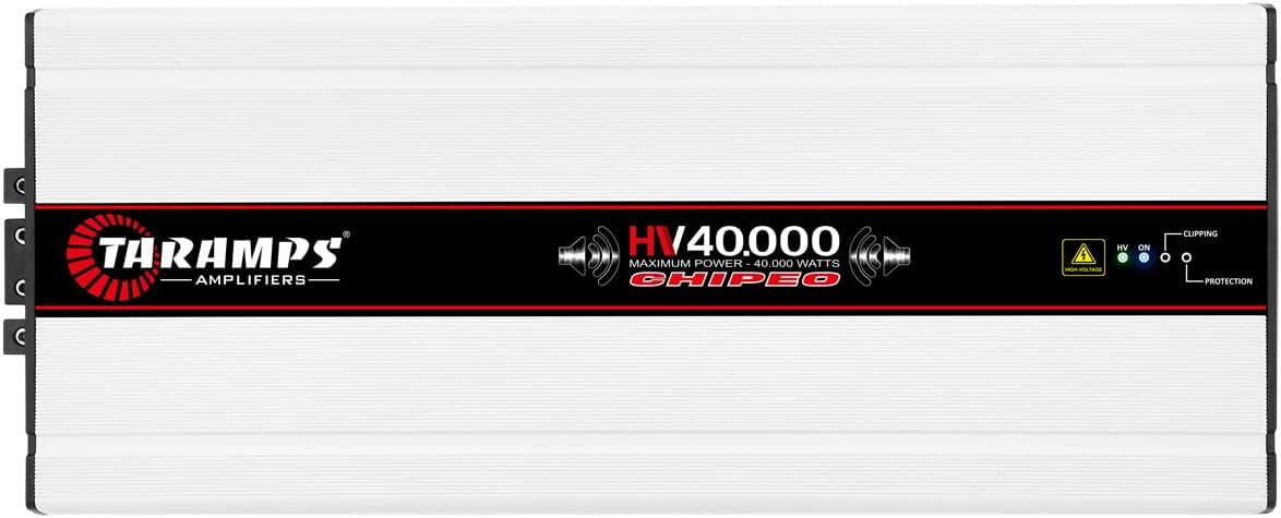 Taramps HV 40000 Chipeo High Voltage Amplifier 0.5 Ohm 40000 Watts Rms 1 Channel with 18 batteries 227VDC Output Power Monoblock Car Audio Amp Class D