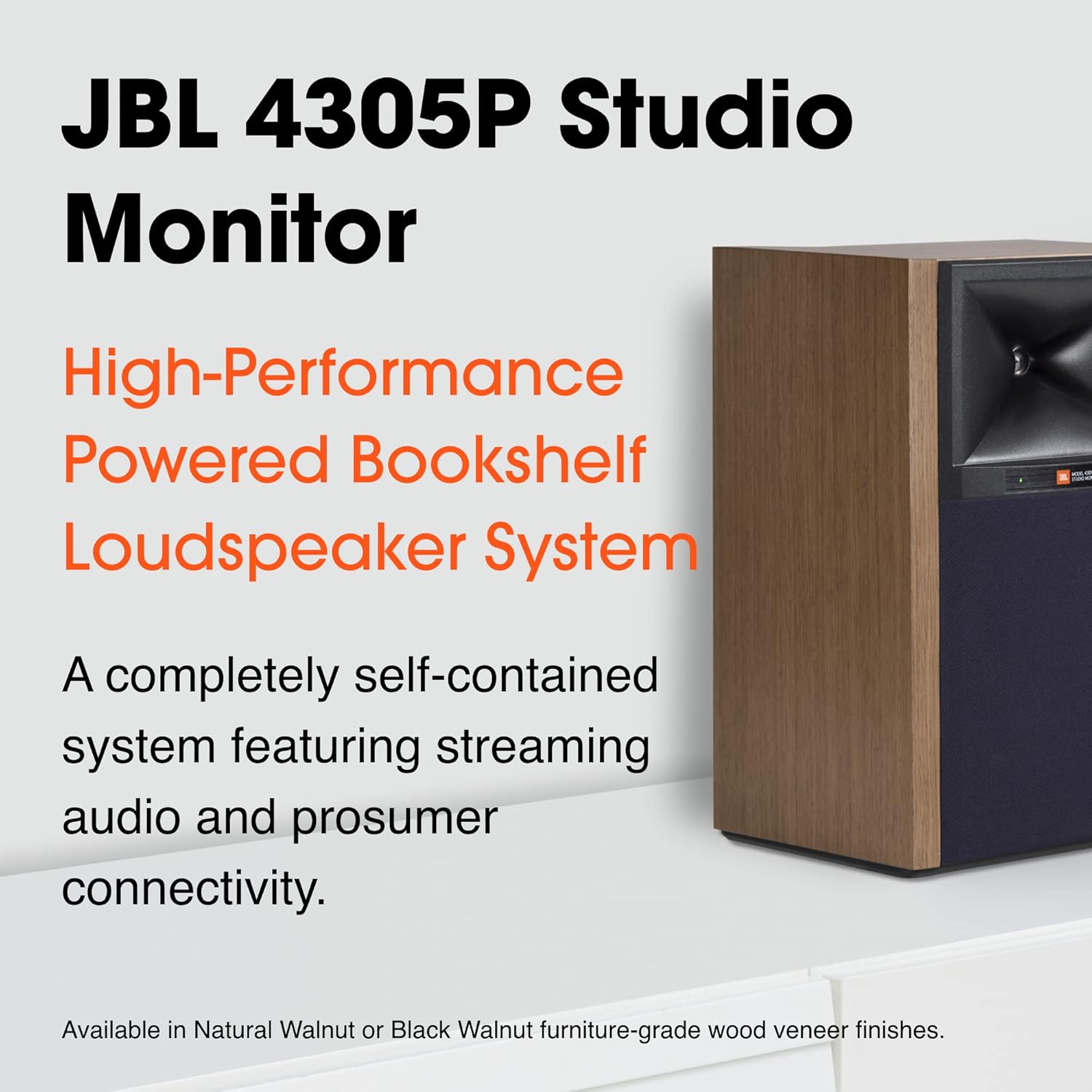 JBL 4305P Studio Monitor, Black Walnut - Powered Bookshelf Loudspeaker System - with Google Chromecast Built-in, Apple AirPlay 2 & Bluetooth