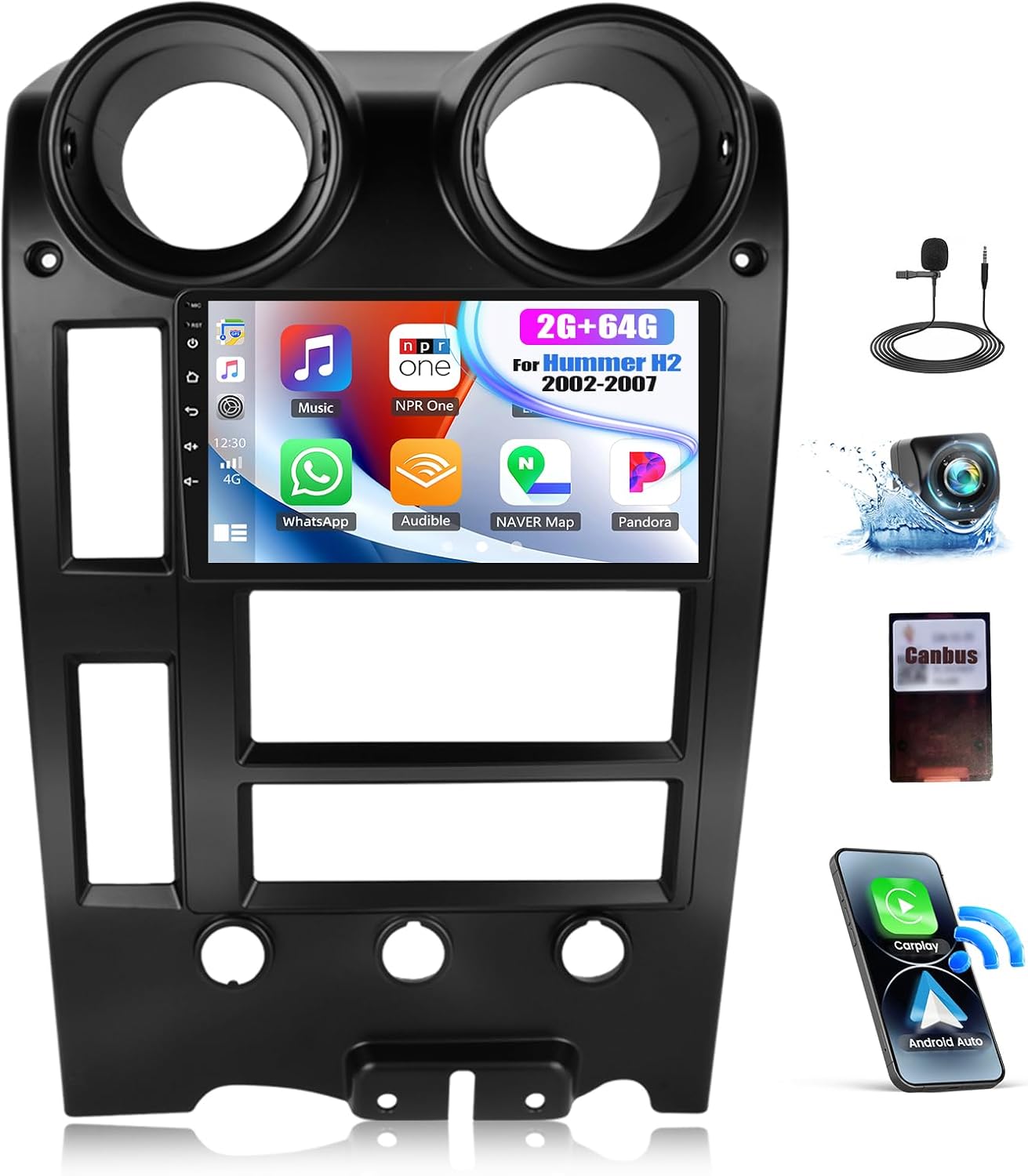 2+64G Android 15 Car Stereo for Hummer H2 2002-2007 with Wireless Carplay Android Auto,9