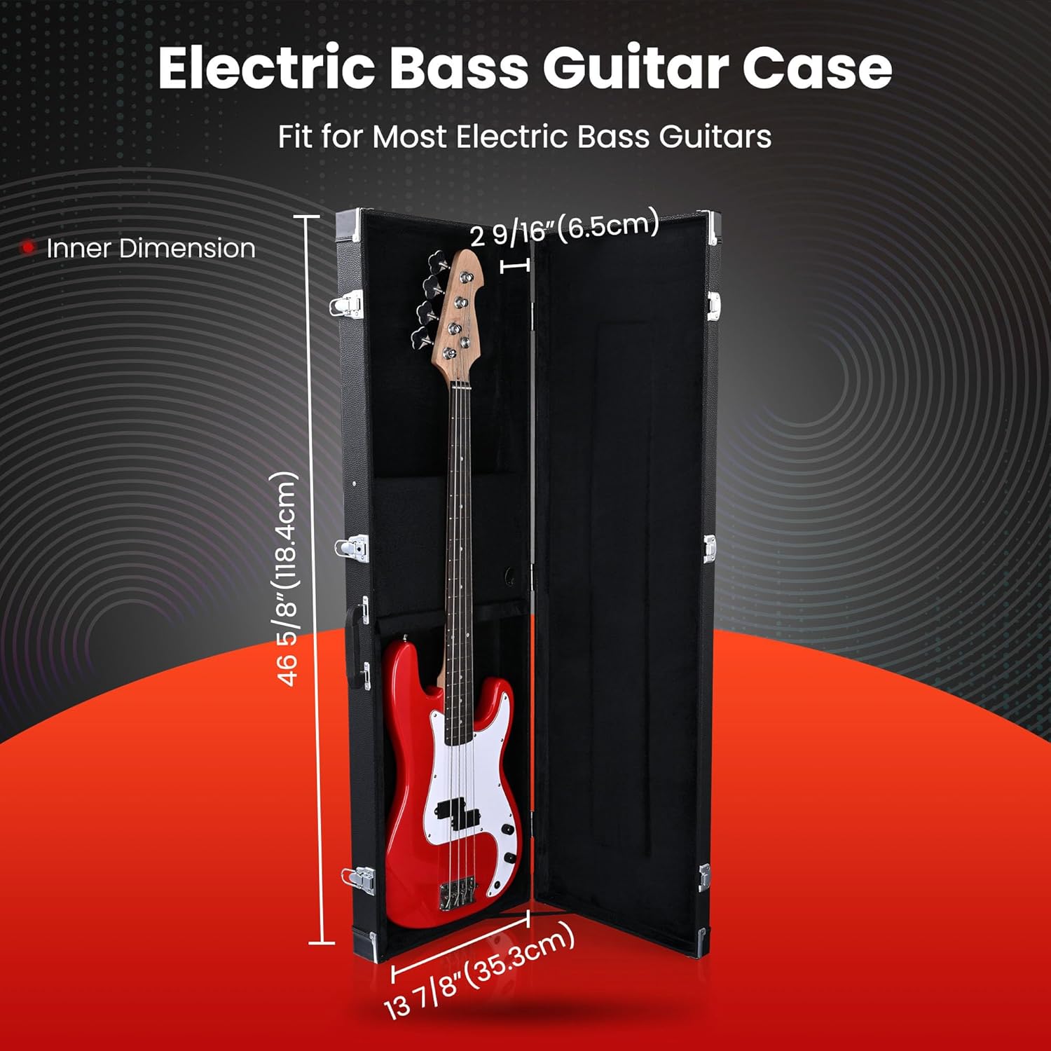 AW Electric Bass Guitar Hard Case Wooden Hard-Shell with A-Frame Folding Guitar Floor Stand