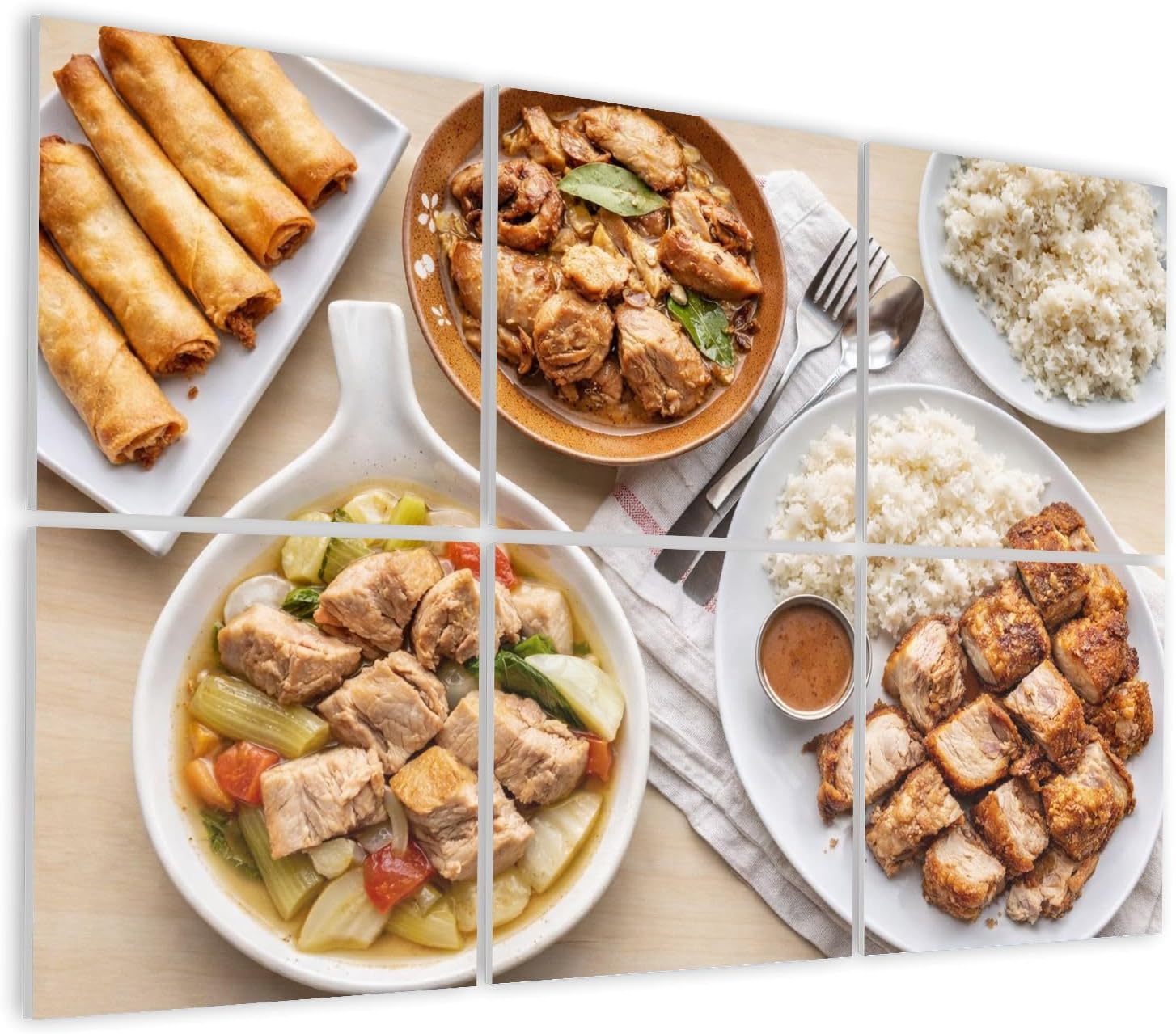 6 Pack Art Acoustic Panels Self Adhesive Filipino dinner sinigang lechon kawali chicken adobo Decorative Soundproof Wall Panels Sound Absorbing Panel 48