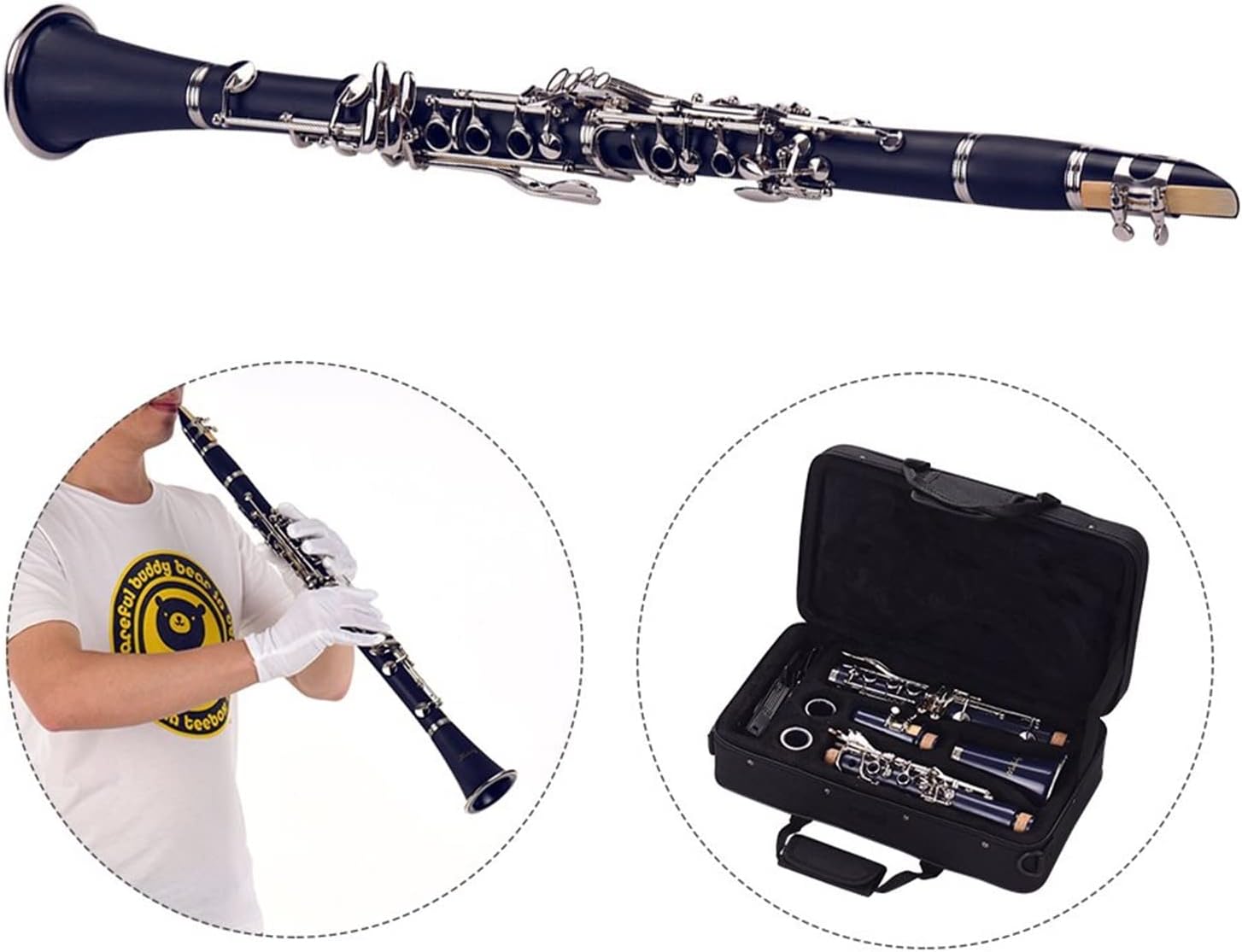 17-Key Clarinet Bb Flat with Carry Case Gloves Cleaning Cloth Screwdriver Reed Case 10pcs Reeds Woodwind Instrument Student Clarinet (Color : Deep Blue)