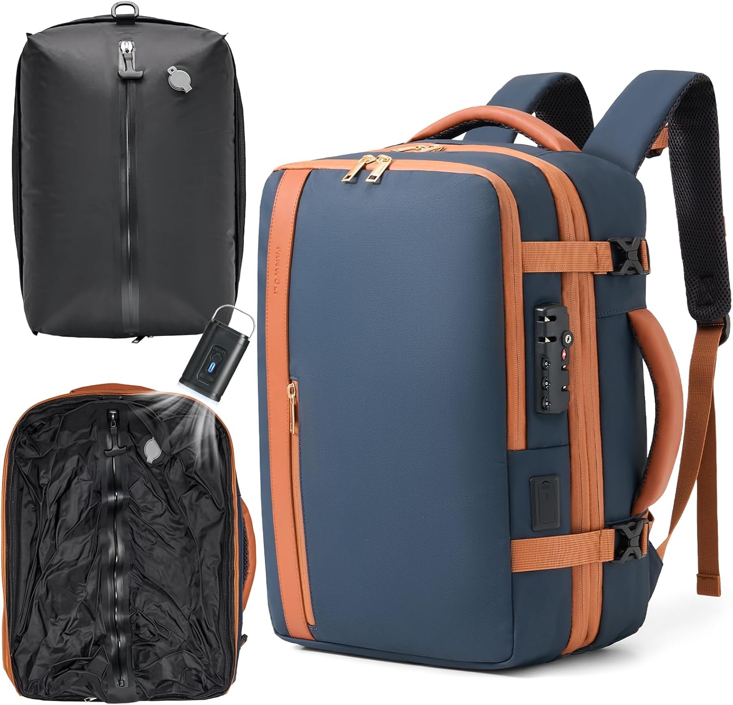 Fanwoli Vacuum Travel Backpack, Carry On Luggage with TSA Lock & Anti Theft Zipper, Expandable Airback with Compression Pump, Waterproof Laptop Bag Ideal for Flight & Business