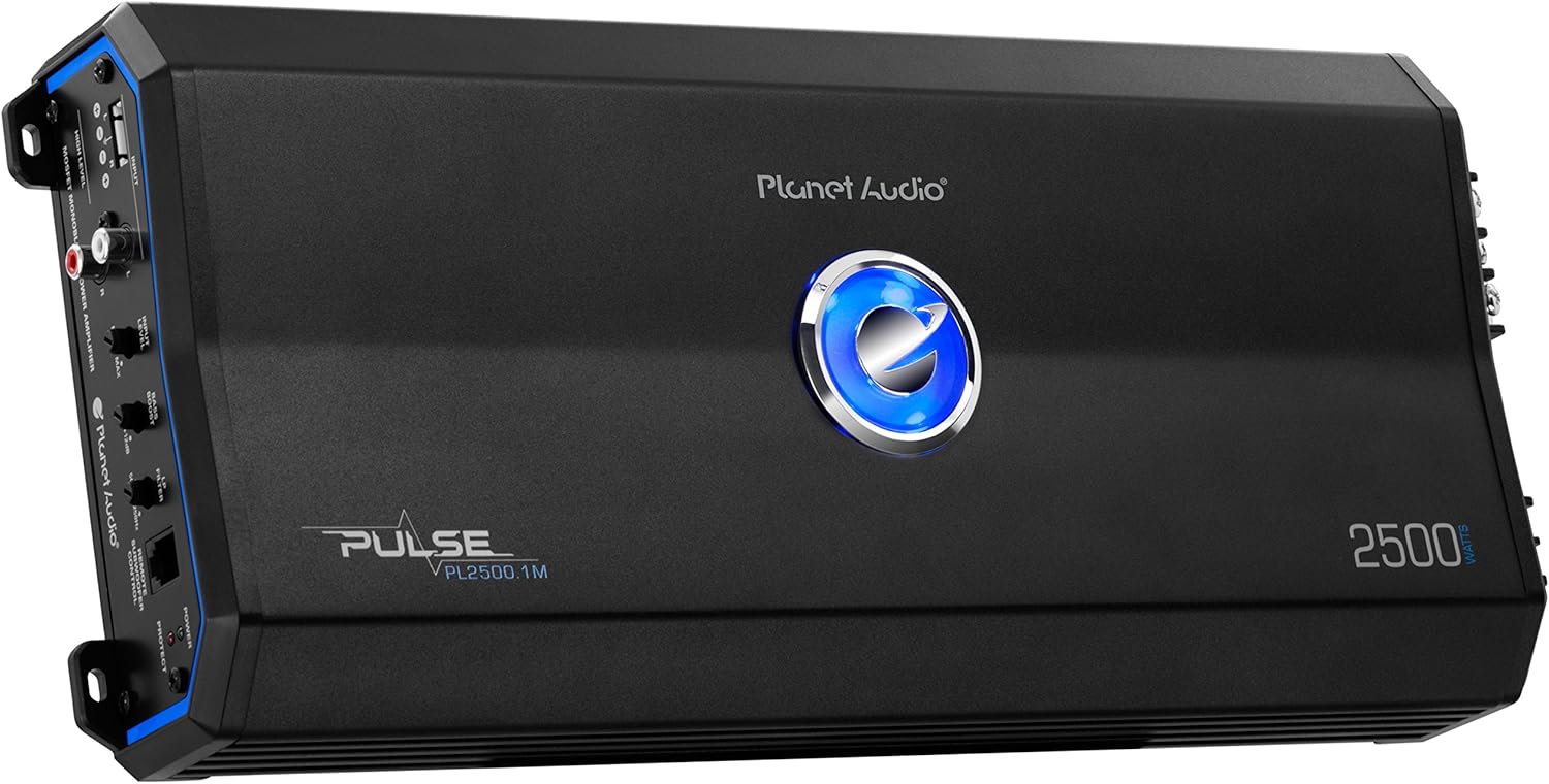Planet Audio PL2500.1M Monoblock Car Amplifier - 2500 High Output, High/Low Level Inputs, Low Pass Crossover, Hook Up to Subwoofer for Bass