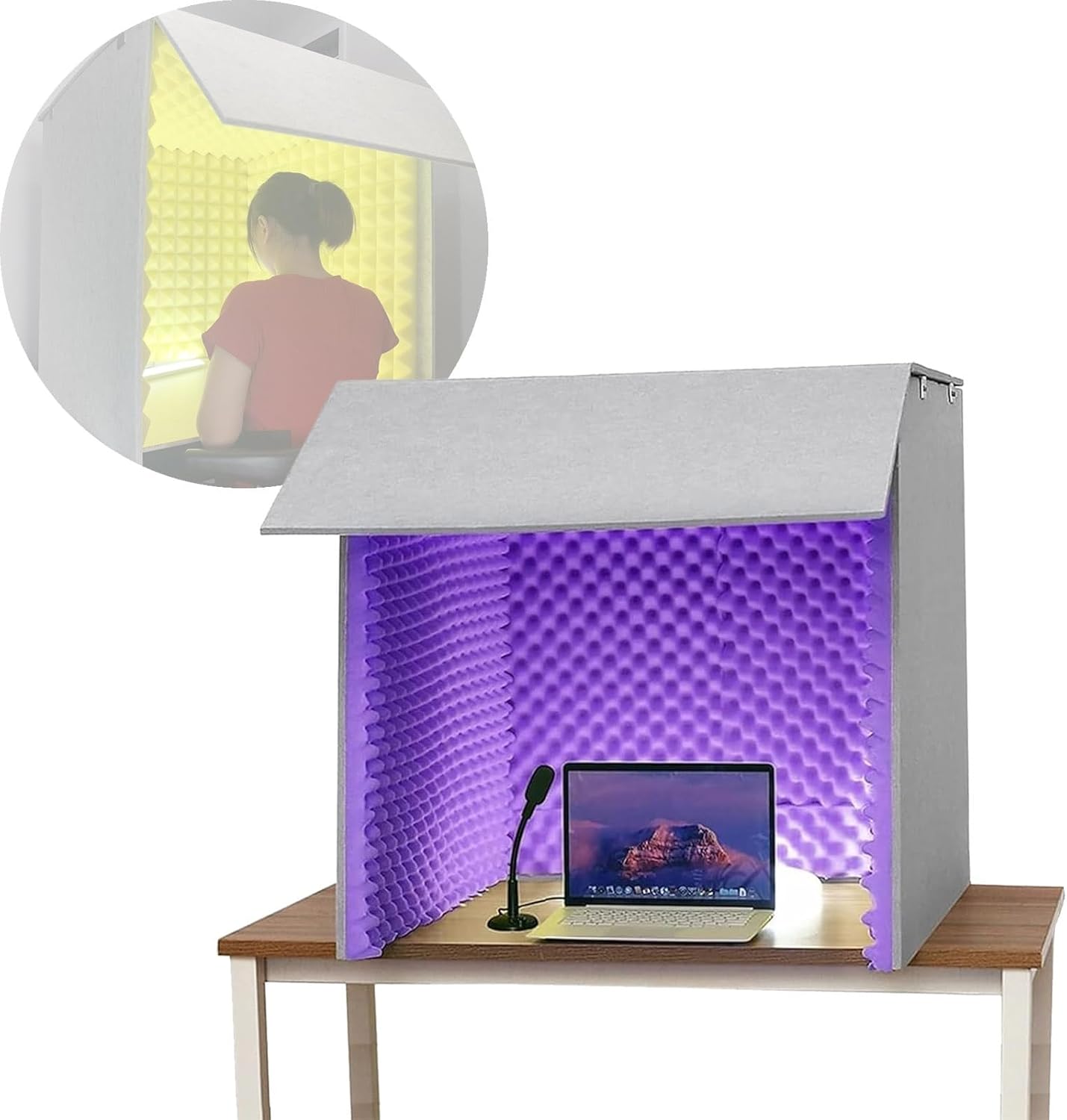 Desktop Soundproof Portable Microphone Isolation Room, Home Recording Studio, Suitable for Dubbing Learning (Purple)