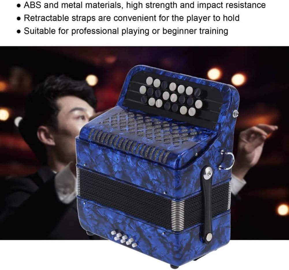 Bayan Accordion for Beginner Adults, 22 Button 8 Bass Professional Button Reed Accordion Instrument with Storage Bag (Color : Sky Blue)