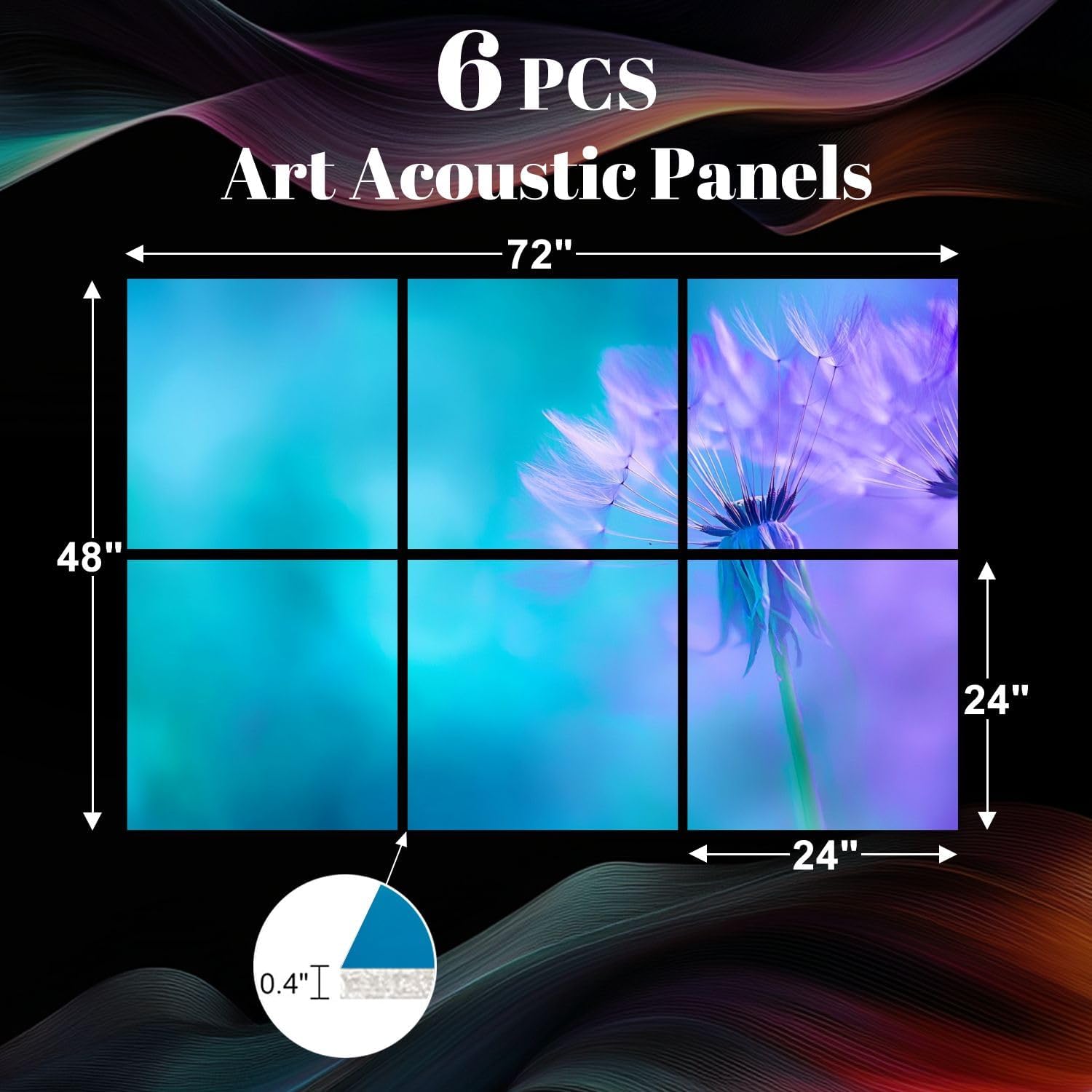 6 Pack Art Acoustic Panels Abstract nature Dandelion extreme close up macrophotography Sound Absorbing Panel 48
