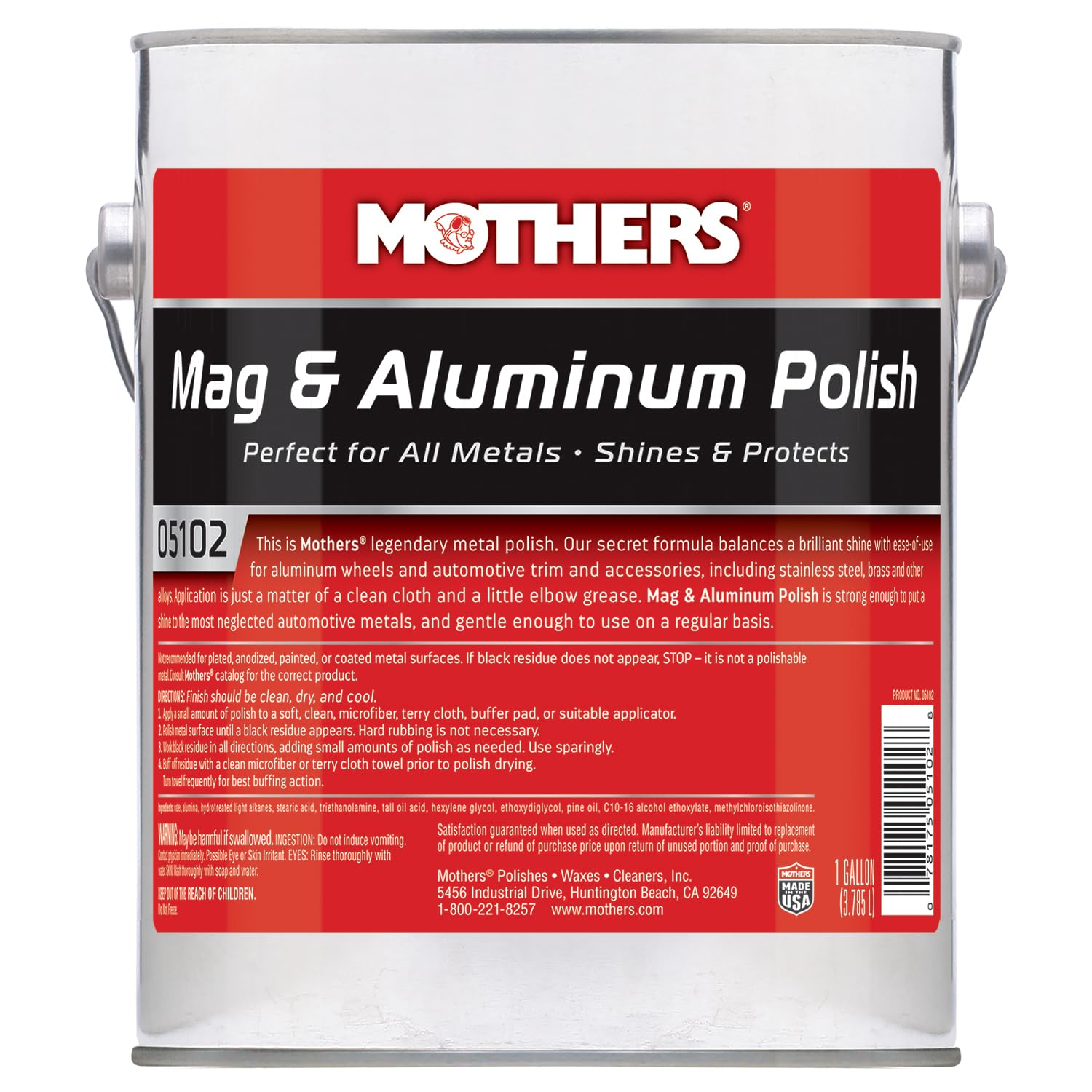 Mothers Mag & Aluminum Polish, 128 oz. – Brilliant Shine, Easy to Use, for All Uncoated & Unplated Metals Including Aluminum Wheels, Stainless Steel Trim and Exhaust Tips, Brass & More (05102)