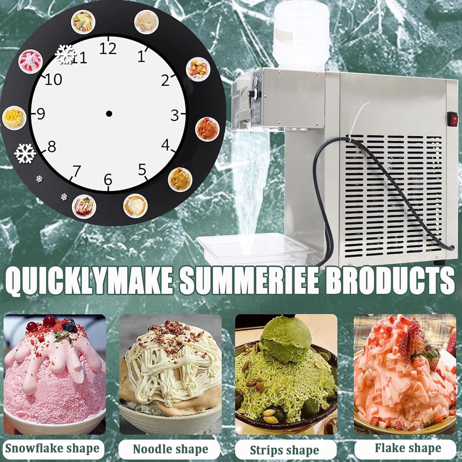 Commercial Ice Maker, Electric Flake Ice Shaving Machine, Stainless Steel Ice Crusher for Ice Cream Shop, 1200W