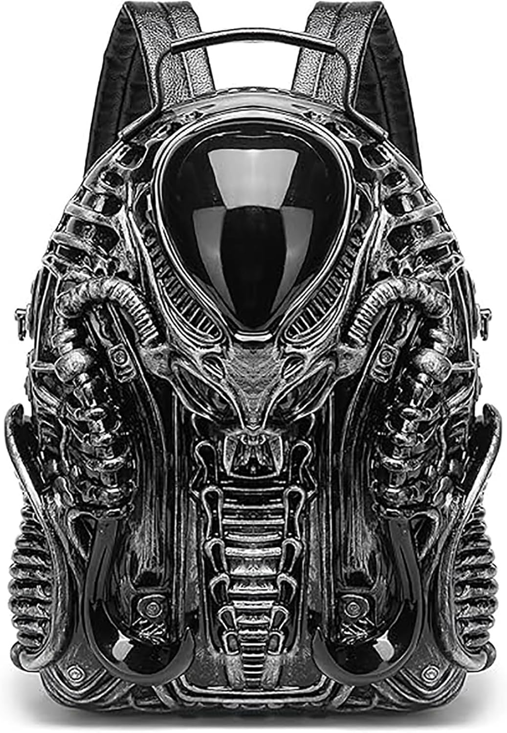 3D Xenomorph Shaped Backpack Steam Punk for Men Women Y2K Personality Travel Handbag PVC Unique Novelty Alien Purse (silver)