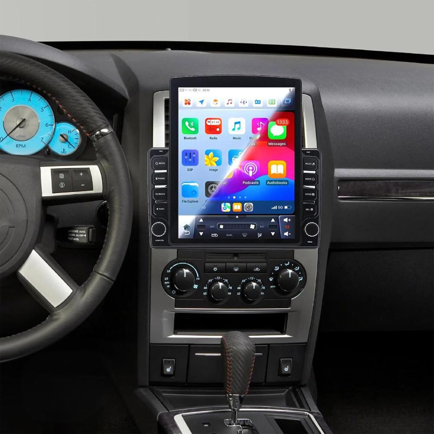 PHEZEN 9.7 inch Touchscreen Car Stereo Fit for Chrysler 300C 2008-2010, Android 14 Double Din Car Radio with Carplay & Android Auto in-Dash Navigation BT Mirror Link WiFi Backup Camera 4+64G