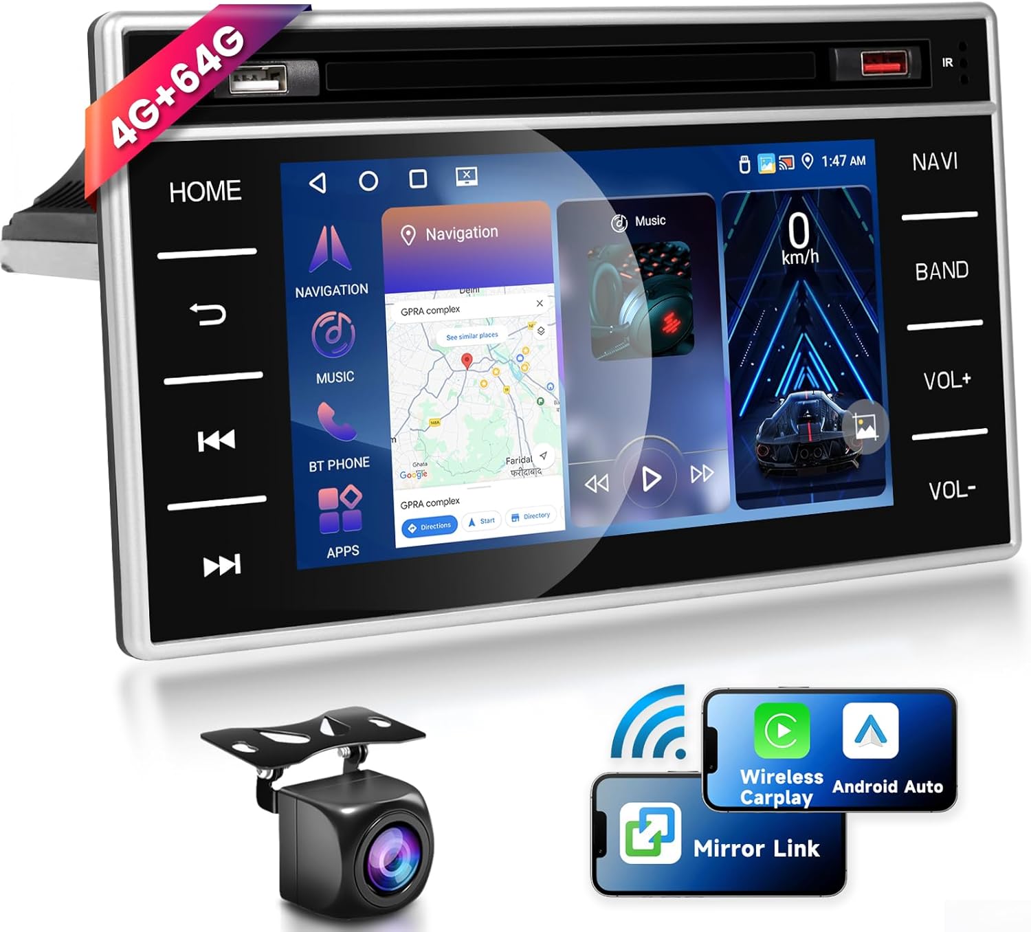4+64G Car Radio for Toyota Hilux 2015-2021, Wireless Carplay Andriod Auto 7 Inch Touch Screen Android 13 Car Stereo Bluetooth 5.0 GPS WiFi SWC DPS Audio HD Backup Camera
