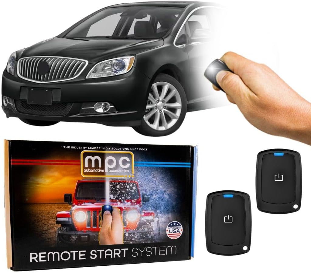 MPC Remote Start Compatible with 2012-2017 Buick Verano Plugin T-Harness - (2) 1-Button Extended Range Remotes - Up to 800' Range - Only 1 Wire Connection Needed
