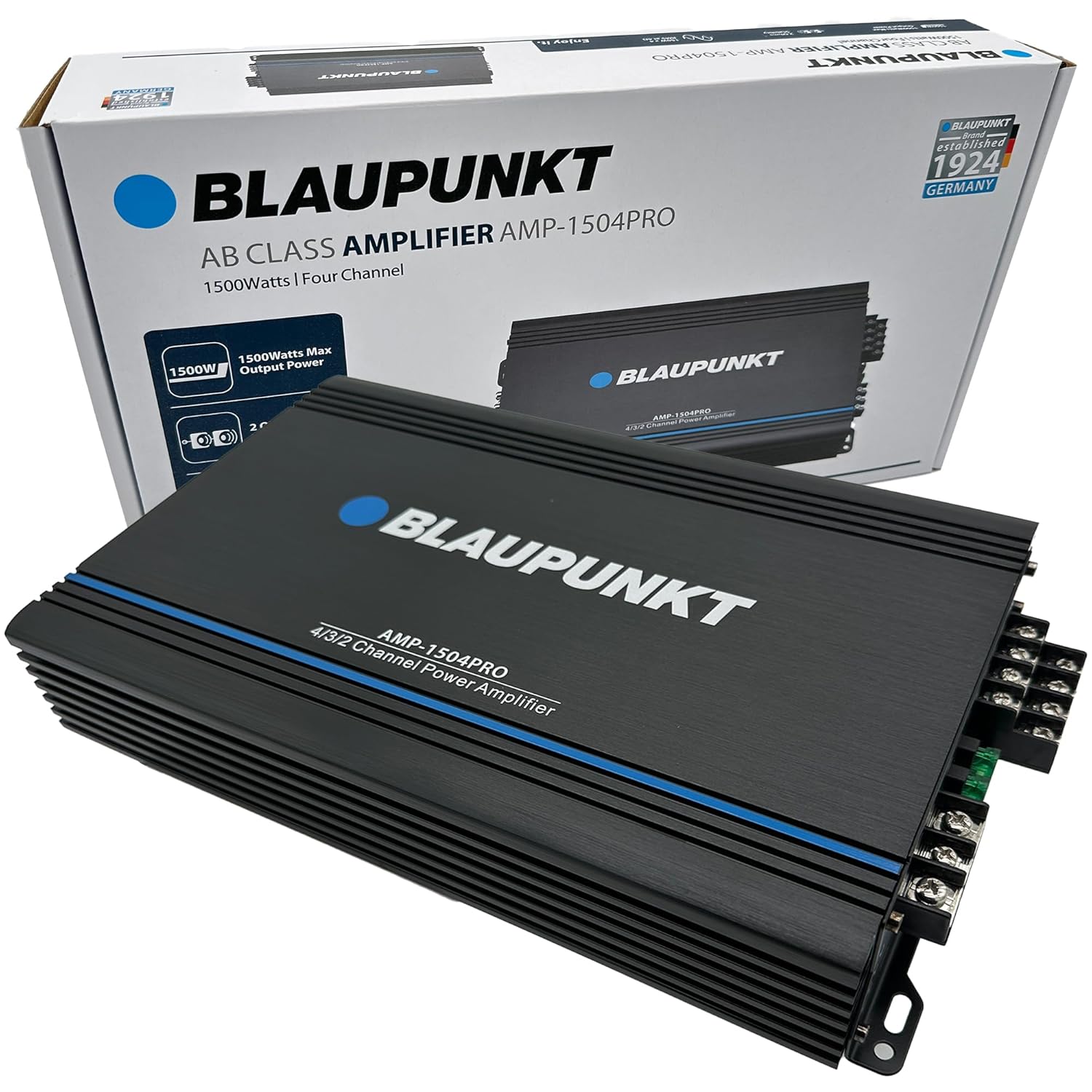 BLAUPUNKT 1504PRO Car Audio 4/3/2-Channel Full Range 2 Ohm Stable Amp Amplifier 1500 Watts Max | Slim and Compact