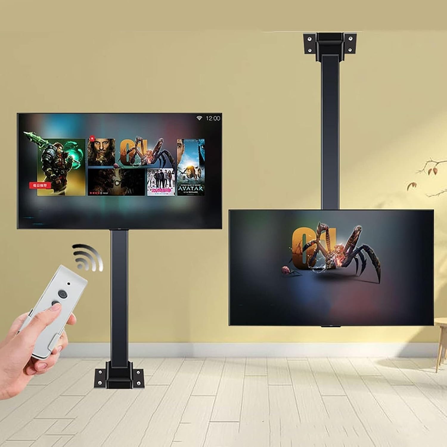 corner tv wall mount,tv mount, Adjustable Ceiling TV Mount Bracket, 360° Manual Rotation TV Lift, Motorized Ceiling TV Mount, with Remote Control Motorized TV Mount, Fits 32-75 Inch Motorized TV Stand