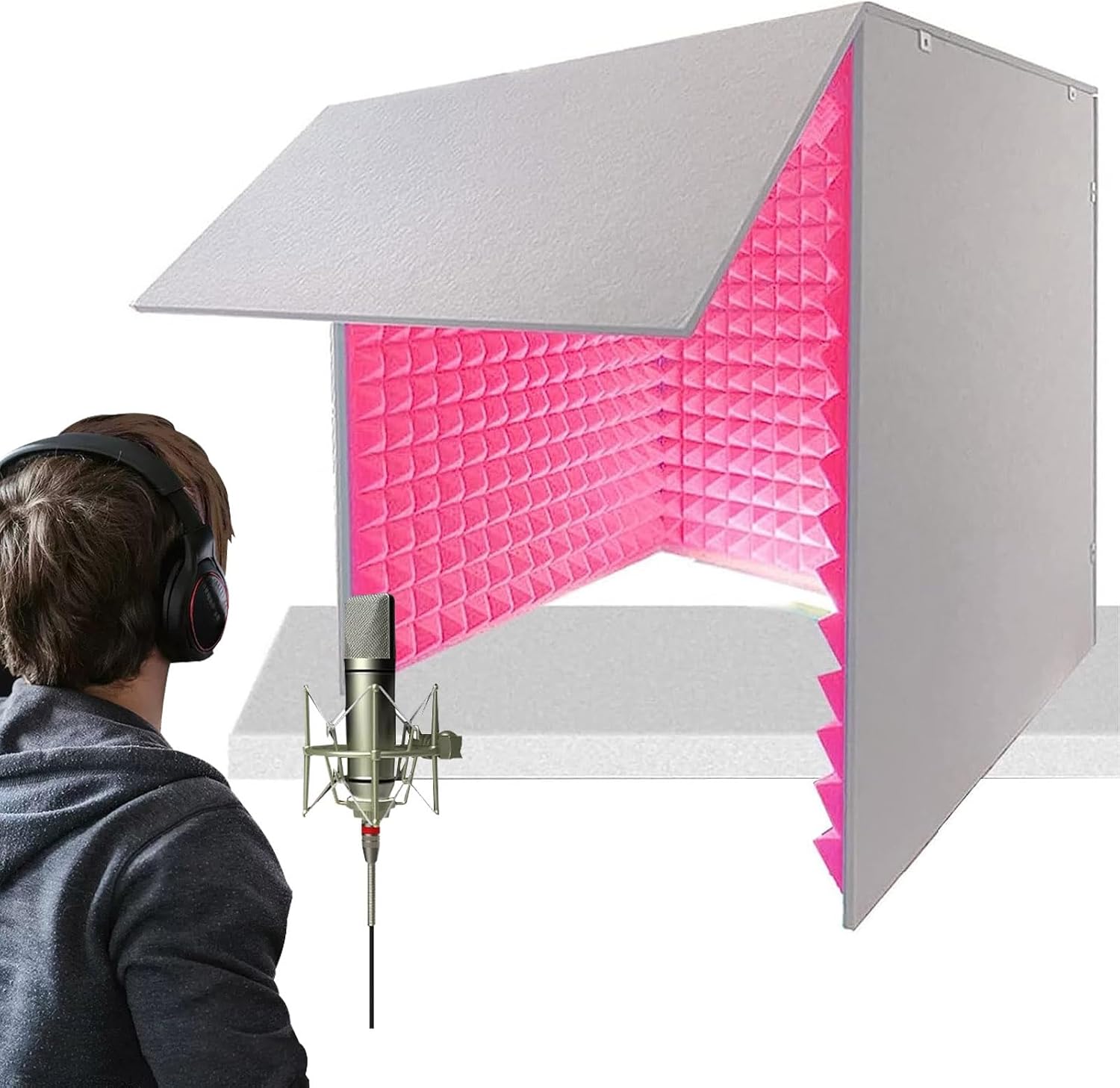 Microphone Isolation Room Box, Desktop Soundproofing Enclosure, Simple Soundproofing Room for Home Studio (Red)