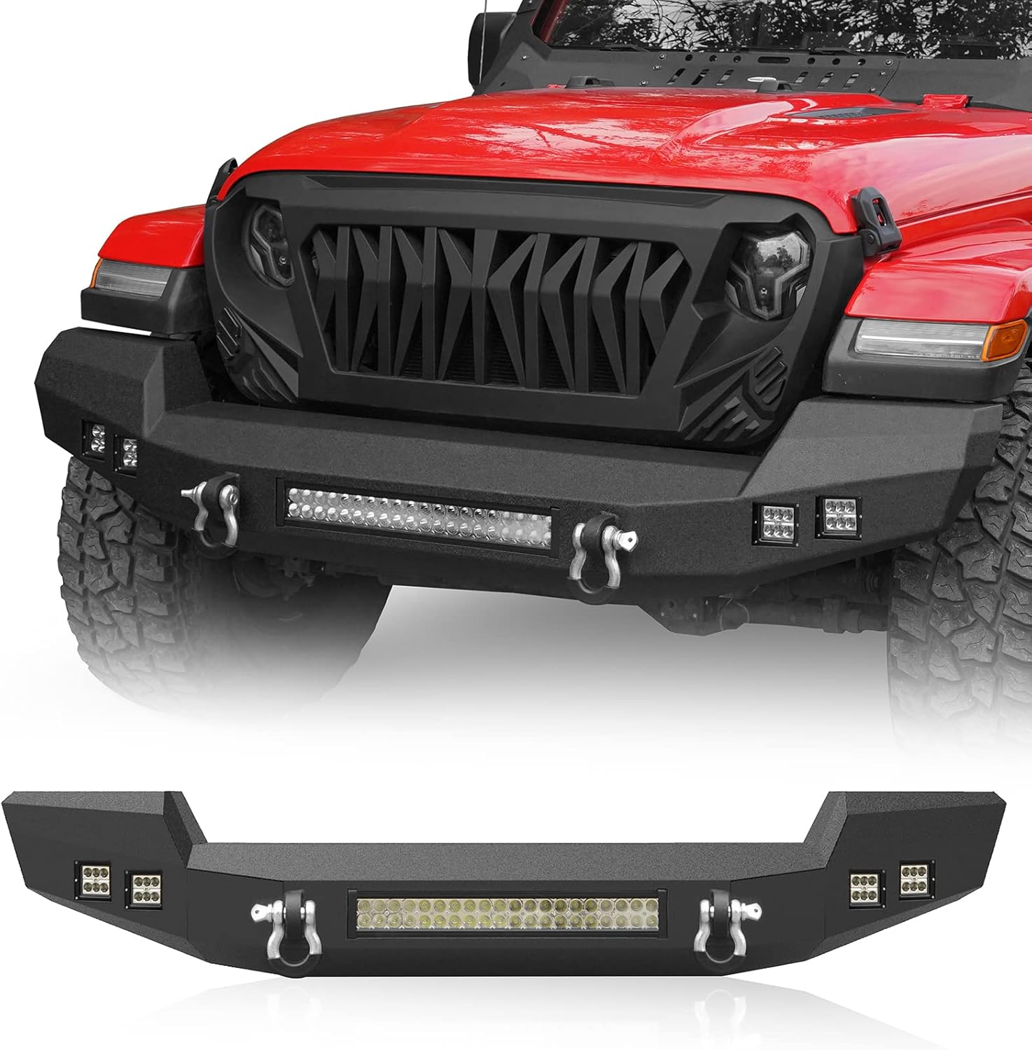 Hooke Road Full Width Front Bumper w/D-Rings & LED Lights for 2018-2026 Jeep Wrangler JL & Gladiator JT