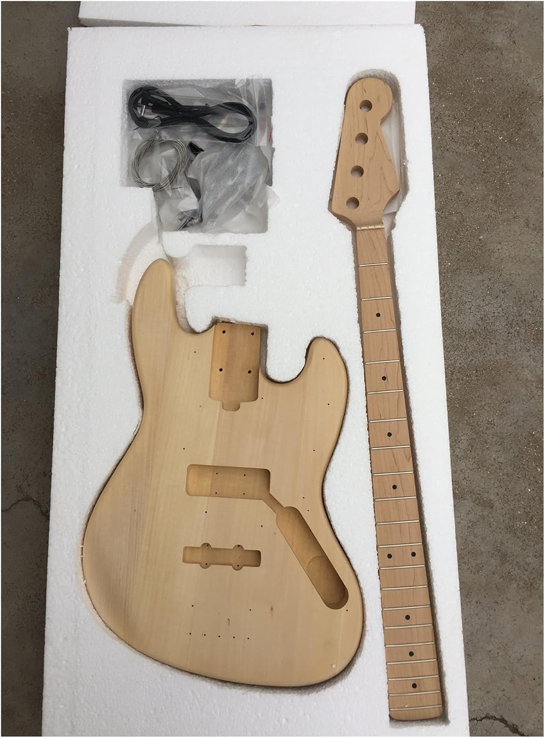 Unfinished Guitar Kit with Basswood Body and Maple Neck and Fingerboard, Suitable for DIY 4-String JB Bass Guitar Kit Handmade ​Guitar Body