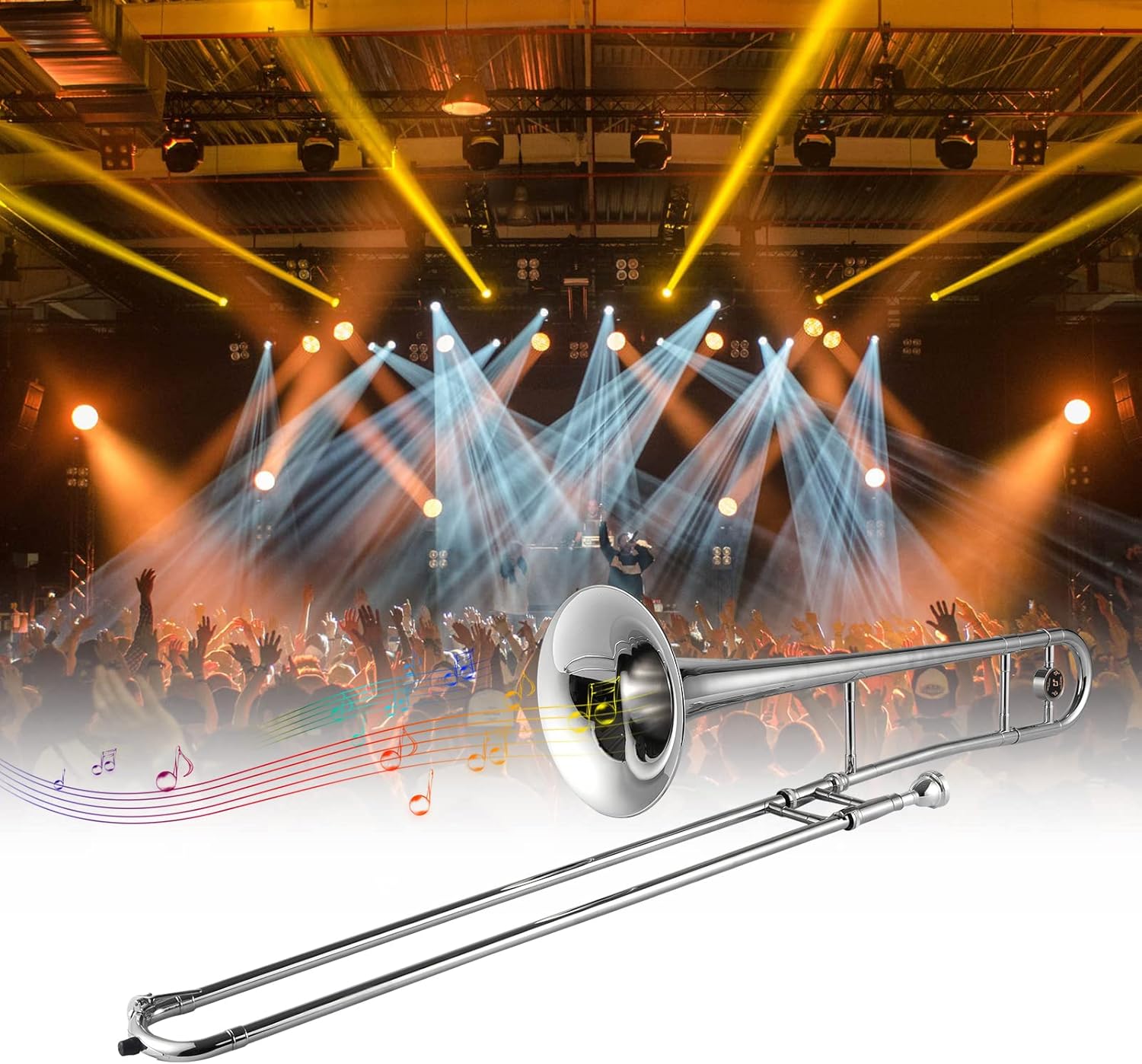 Trumpet Alto Trombone Brass Bb Tone B Flat Woodwind Instrument with Cupronickel Mouthpiece Cleaning Stick Case (Silver) (silver)