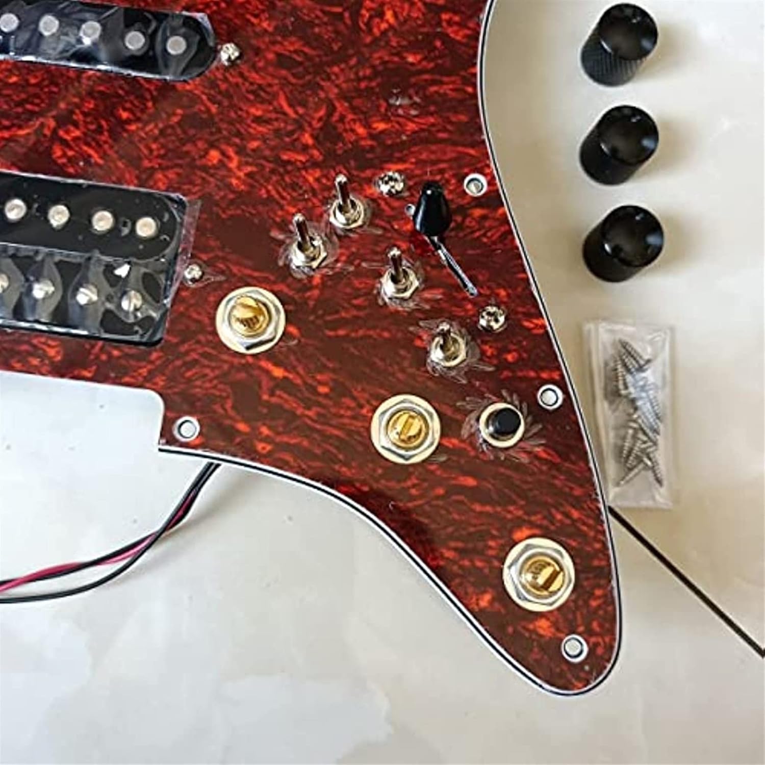 TSTS HSH Prewired Electric Guitar Pickguard Set Multifunction Black Alnico V Pickups Copper Shaft Pot for for FD Guitar Prewired Pickup Pickguard (Color : 02)