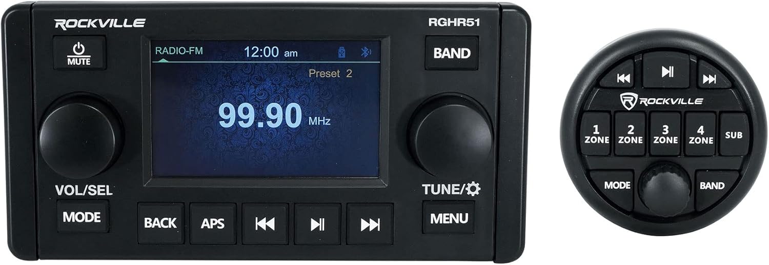 Rockville RGHR51 5 Zone Single Din Marine Receiver Bluetooth/Radio/Wired Remote