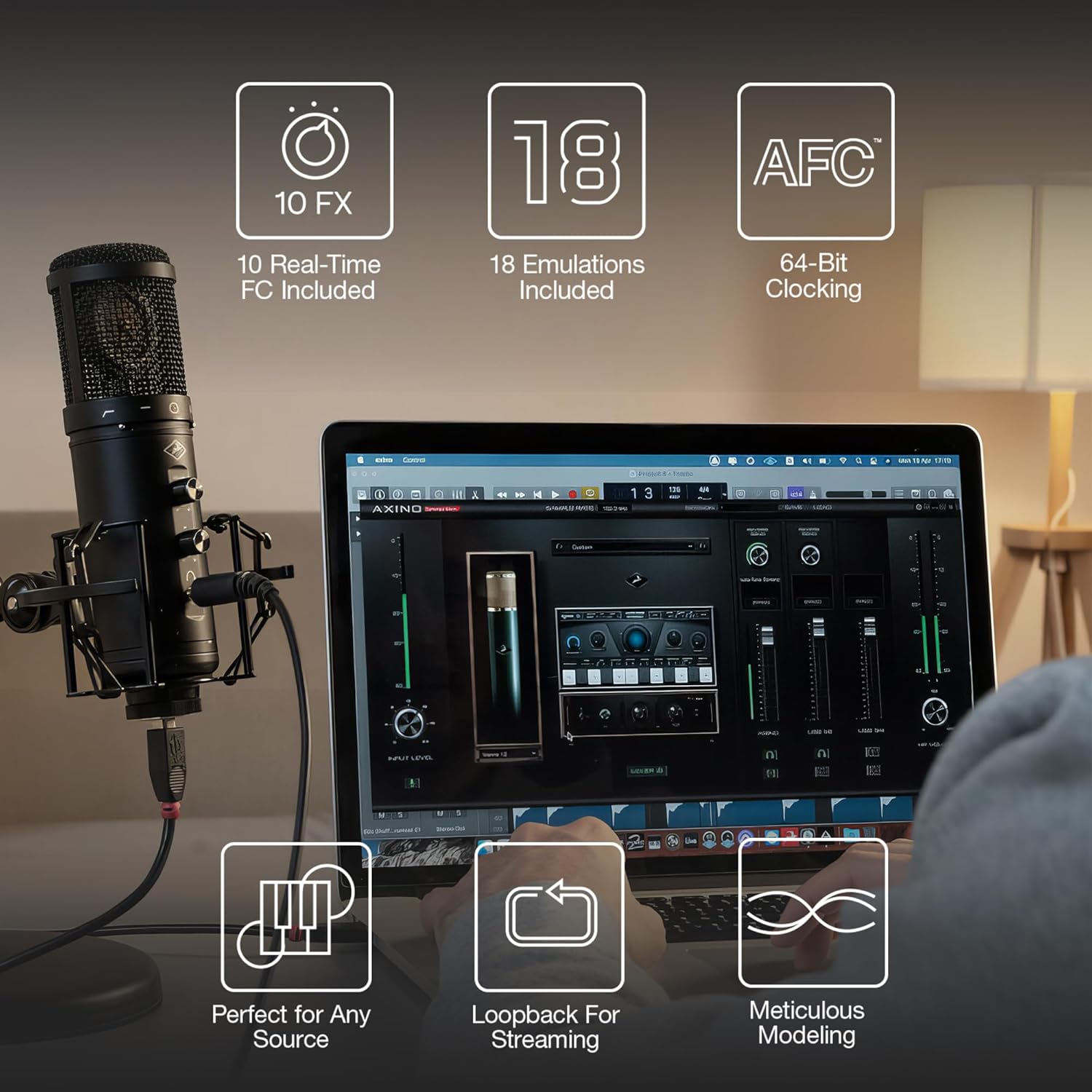 Antelope Audio Axino Synergy Core USB Podcast Microphone for Laptop, PC — All-In-One Large Diaphragm Vocal Recording Microphone w/Onboard Emulations & Effects — Dynamic Condenser Mic + Audio Interface
