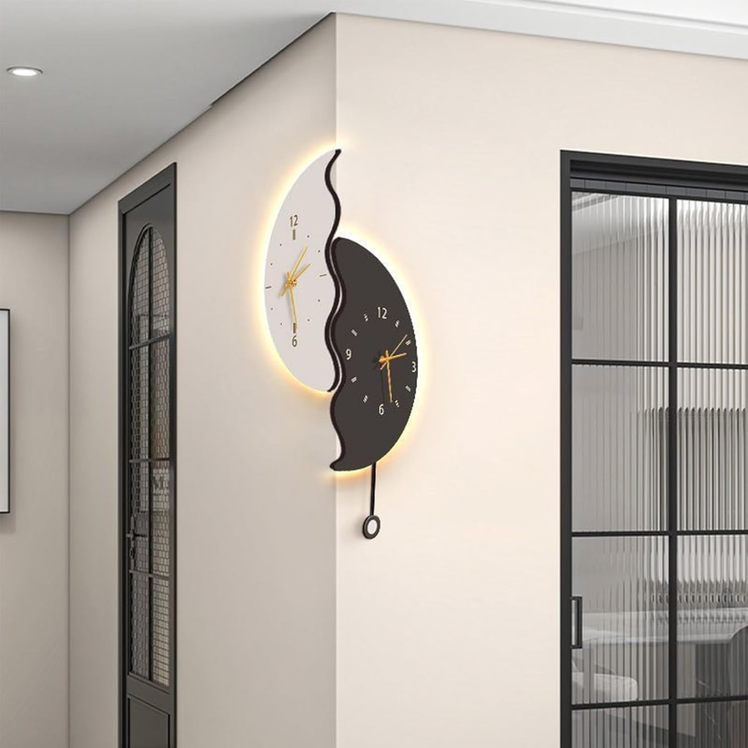 Double-Sided Corner Wall Clock with LED Light,Battery Operated Decorative Wall Clock,Modern Large Digital Wall Mount Clock for Living Room Bedroom Office(20.9