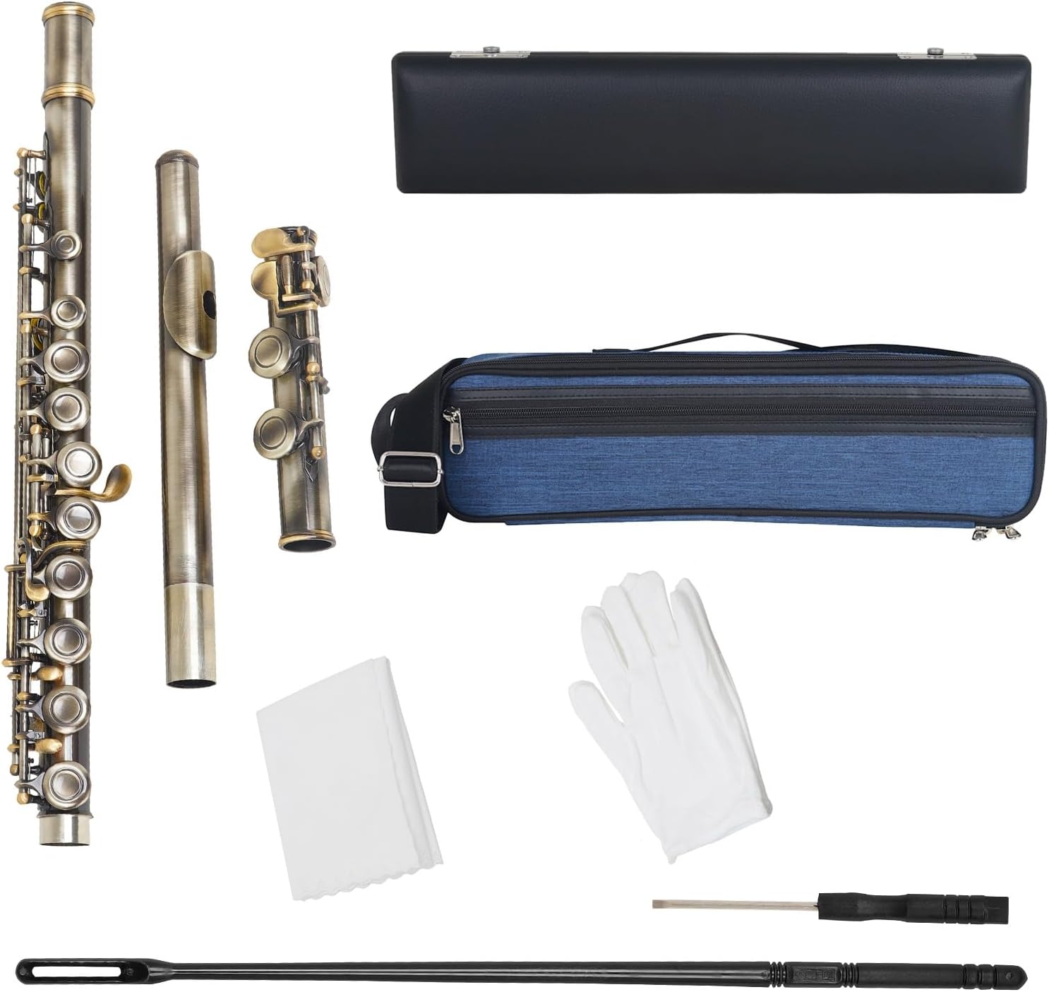 Flute C Key 16 Hole Flute Set Closed Hole C Flute with Box Gloves Woodwind Instrument Flutes Musical Instruments (Color : Green)