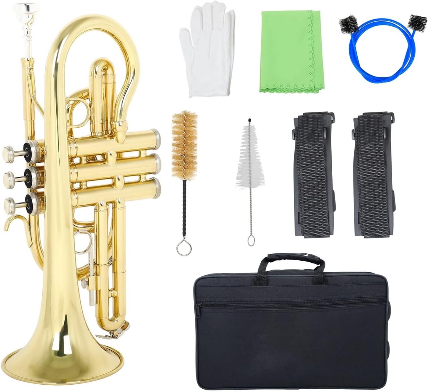 Trumpets Beginner Professional Bb Flat Cornet Brass with Carrying Case Gloves Cleaning Cloth Brushes Wind Instrument Trumpet Set