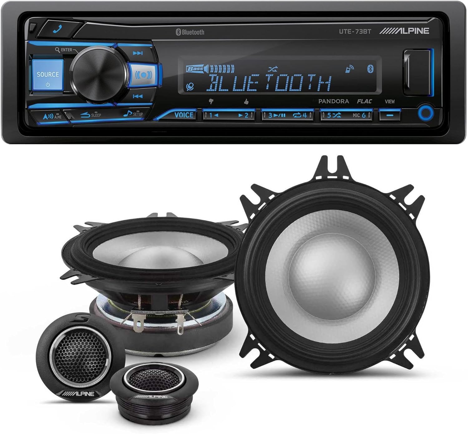 Alpine UTE-73BT Mech-Less Digital Bluetooth Media Receiver with 1 Pair Alpine S2-S40C Type S 4