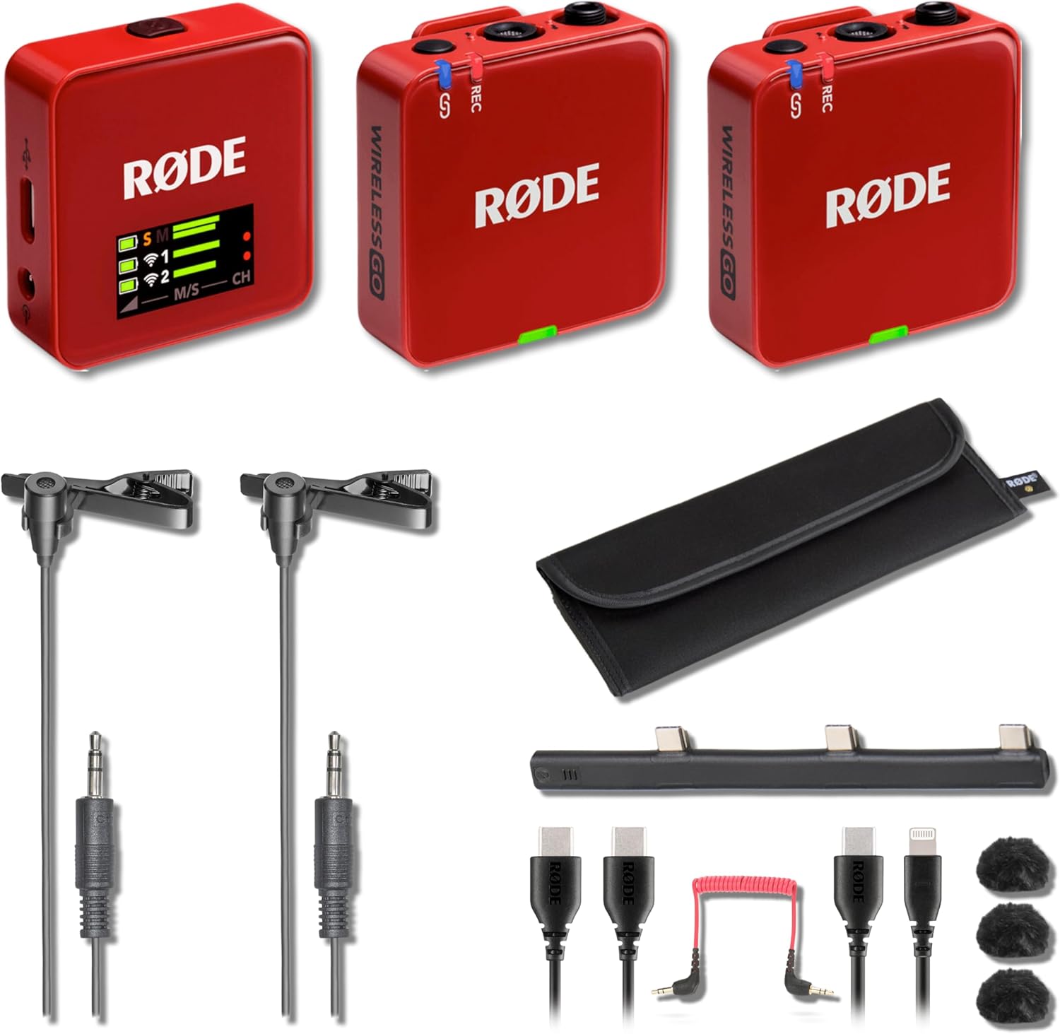 Rode Wireless GO (Gen 3) Compact Wireless Microphone System (Red) with 2X ATR3350XiS Omnidirectional Lavalier Microphones