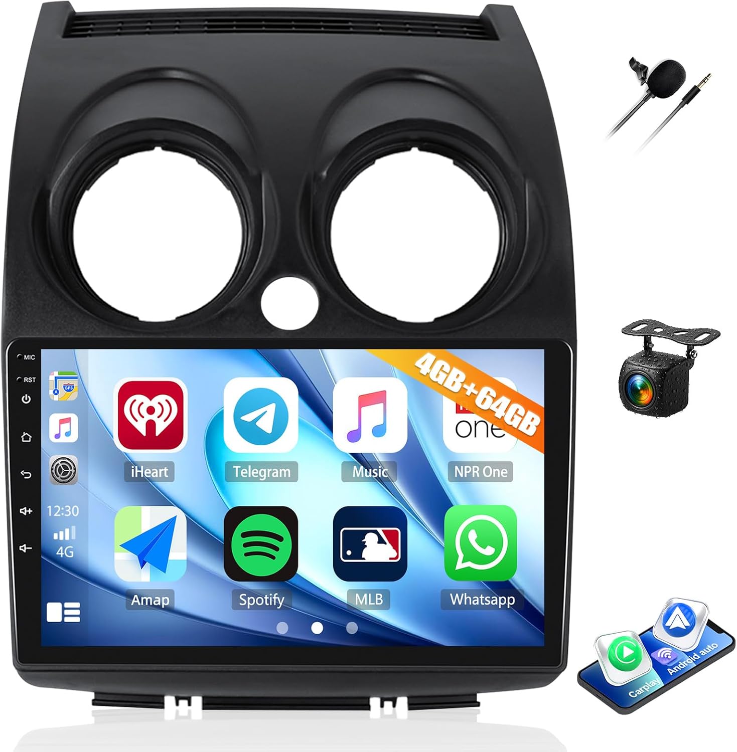 4G+64G Car Radio for Nissan Rogue 2008-2013 with Wireless CarPlay Android Auto, 9