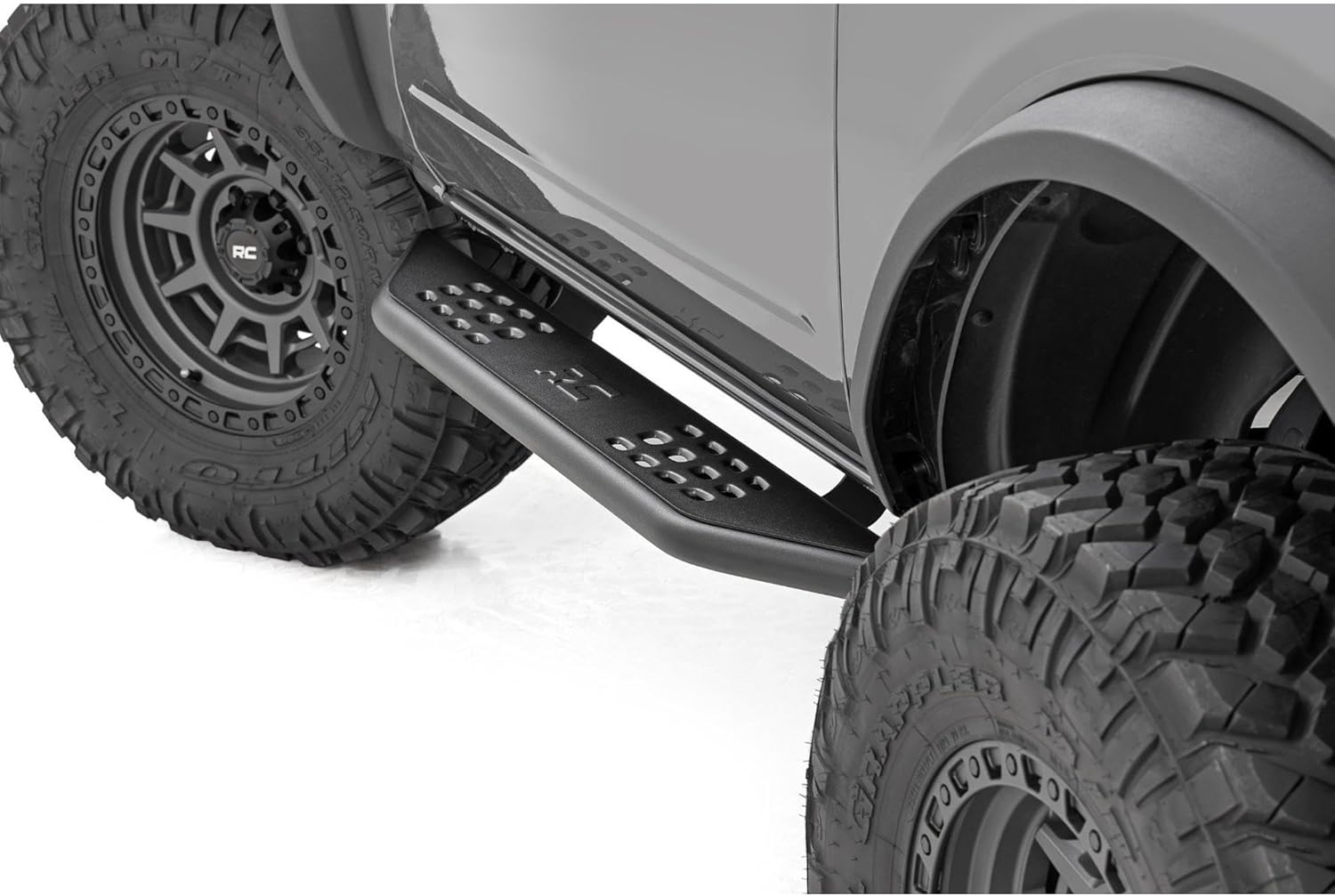 Rough Country OV2 Running Boards for Ford Bronco (2021-2025) 2-Door - Contoured Side Step Bars, Easy Bolt-On Install