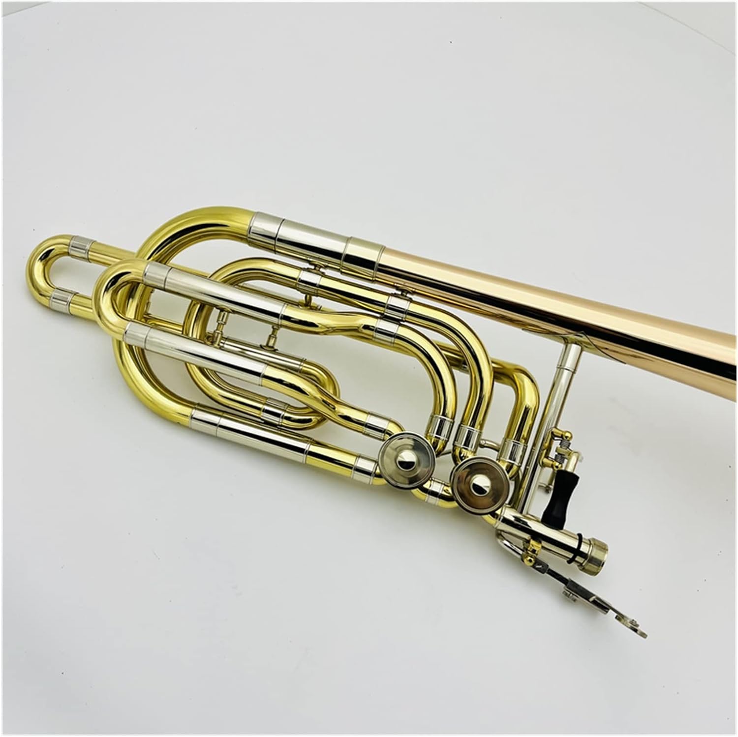TSTS Bb/F Bass Trombone Brass Two-Color Double Piston Professional Musical Instrument with Case Beginner Trombone