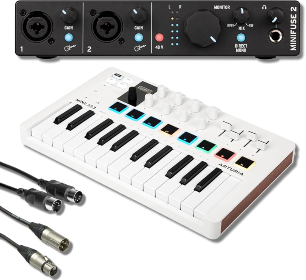 Arturia MiniLab 3 Compact MIDI Keyboard and Pad Controller with Arturia MiniFuse 2 Black USB-C Audio Interface