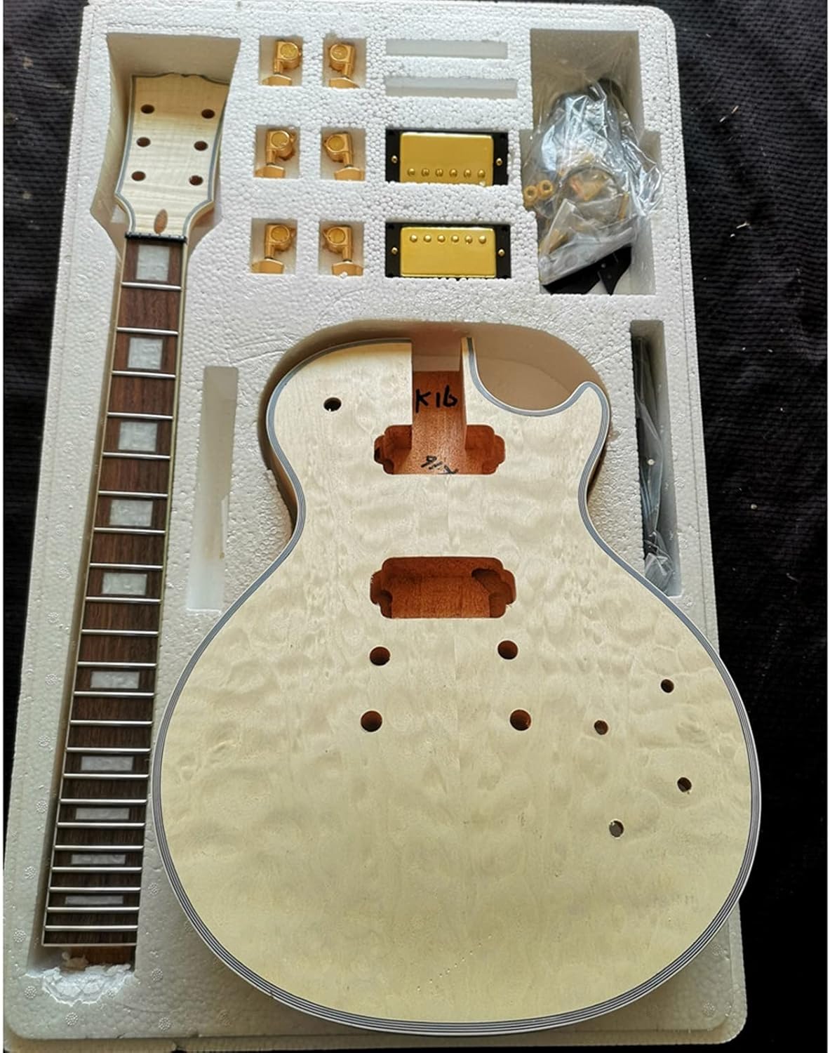 DIY Electric Guitar Kit Mahogany Okoume Body All-in-one Neck Flame Maple Veneer Complete Electric Guitar Assembly Accessories