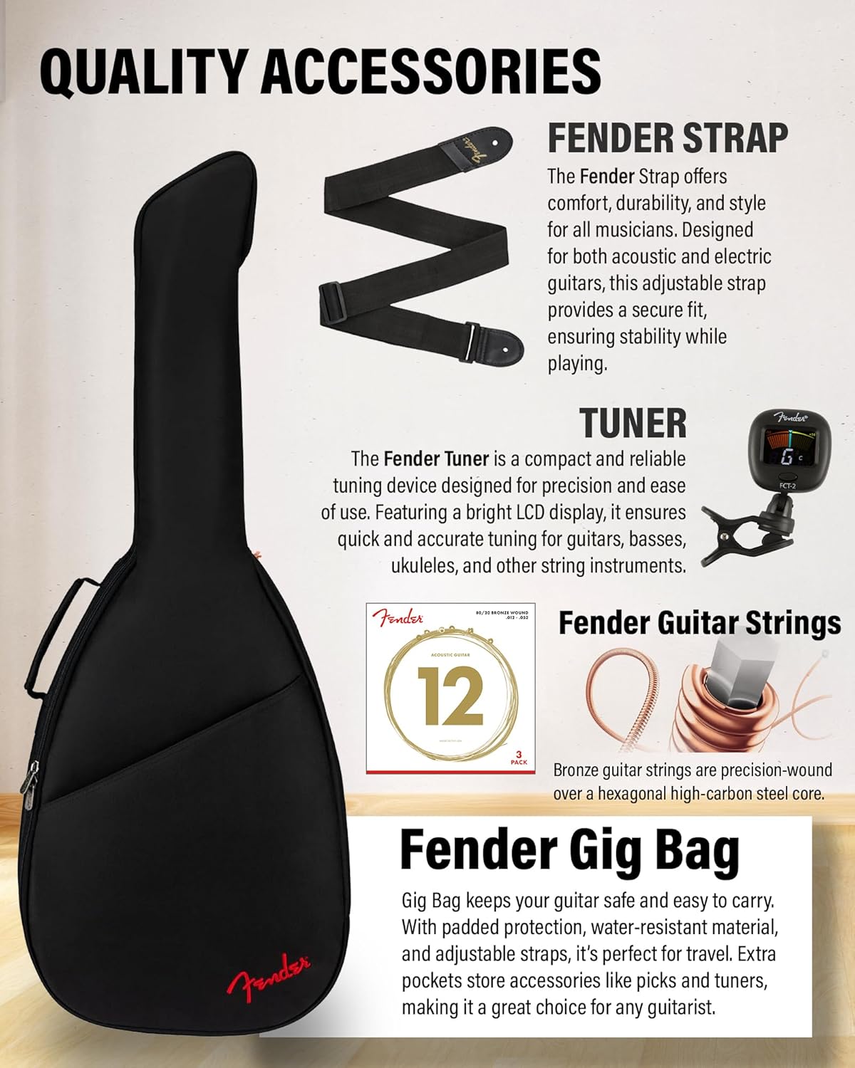 Fender Redondo Mini Acoustic Guitar Bundle with Gig Bag, Strap, Clip-on Tuner, Strings, String Winder, Picks, and Austin Bazaar Instructional DVD - Sunburst