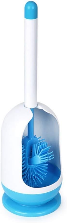 Compact Freestanding Plastic Toilet Bowl Brush and Plunger Combo Set with Holder - Caddy for Bathroom Storage - Sturdy, Heavy Duty, Deep Cleaning - Charcoal Gray/Brushed Stainless Steel