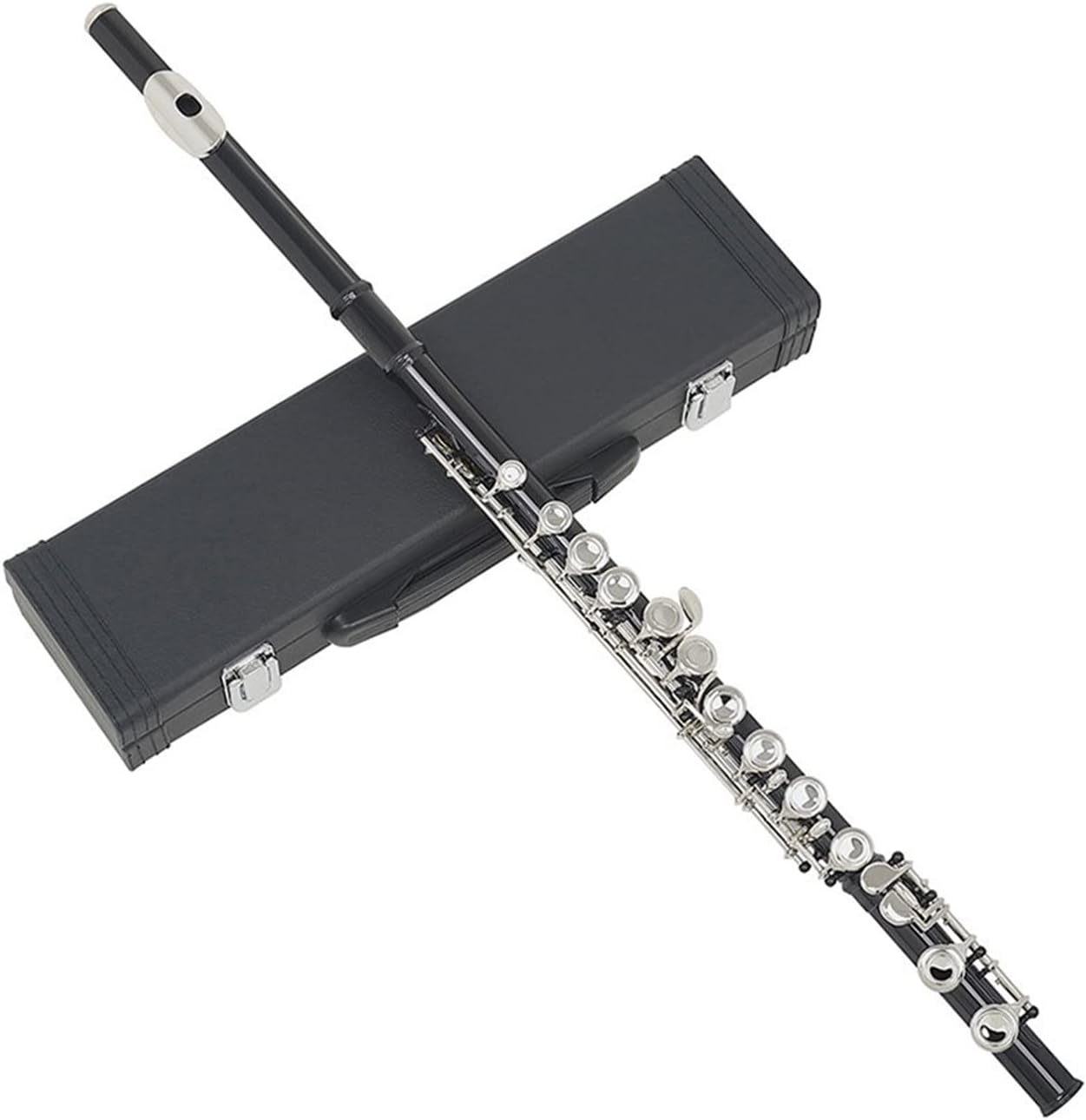 ZUZU Silver Key Cupronickel Flute 16 Holes Closed Hole C Tone Black Flute Woodwind Instrument with Leather Case Cleaning Cloth Beginners Flute
