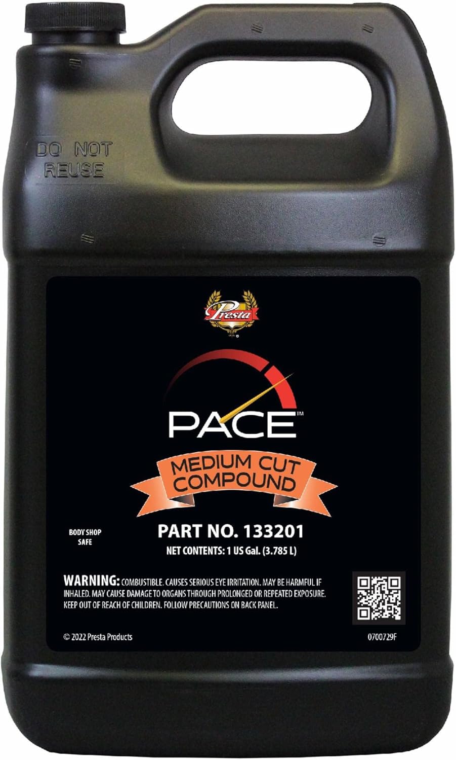 Presta PACE Medium Compound - Removes Up to 2500 Sand Scratches/Polishes to a Deep Gloss in One Step (133201) 1 Gallon