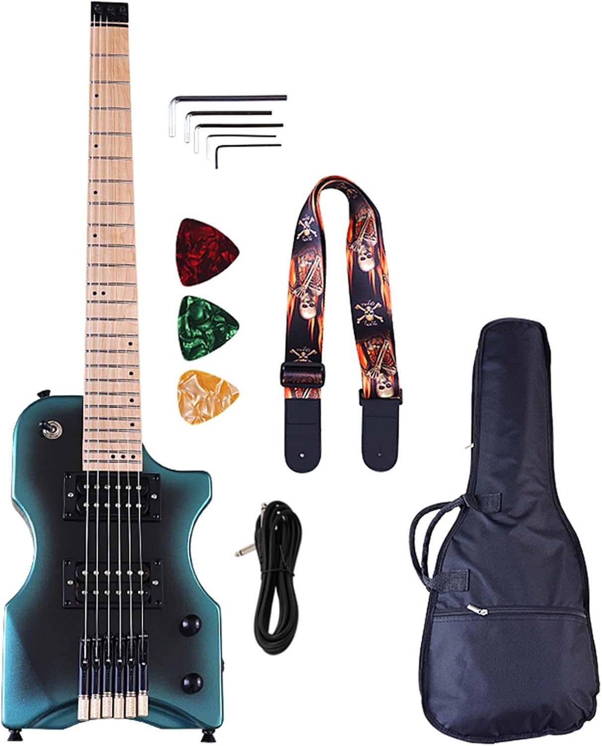 Mini Portable Guitar 6 String Travel Headless Electric Guitar 30 Inch High Gloss Finish Solid Basswood Body Professional Headless Guitar (Color : 01)