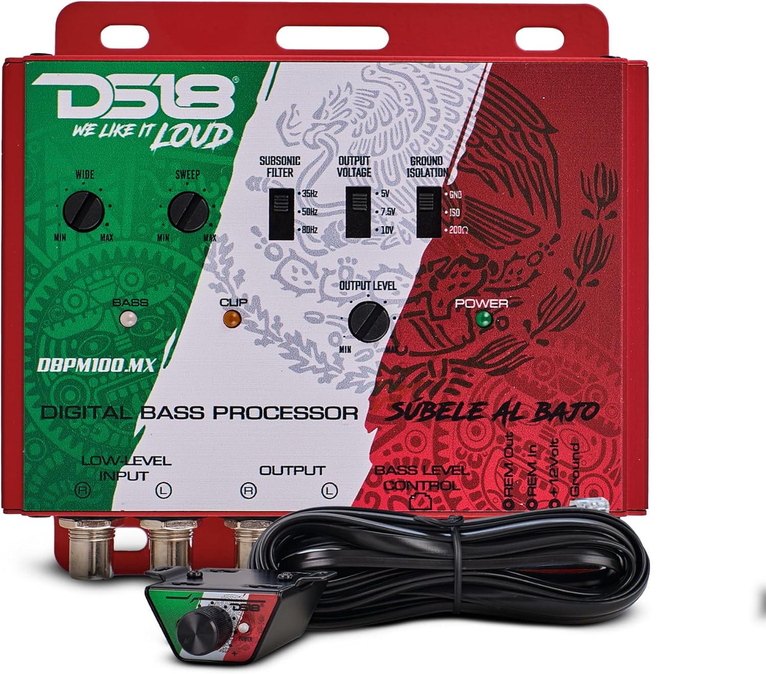 DS18 DBPM100.MX Digital Bass Processor, 2 Channel Preamp Input/Output, Subsonic Filter, Digital Bass Restoration, Bass Booster, Remote Level Control w/Clip LED, Fully Adjustable Bass Processor