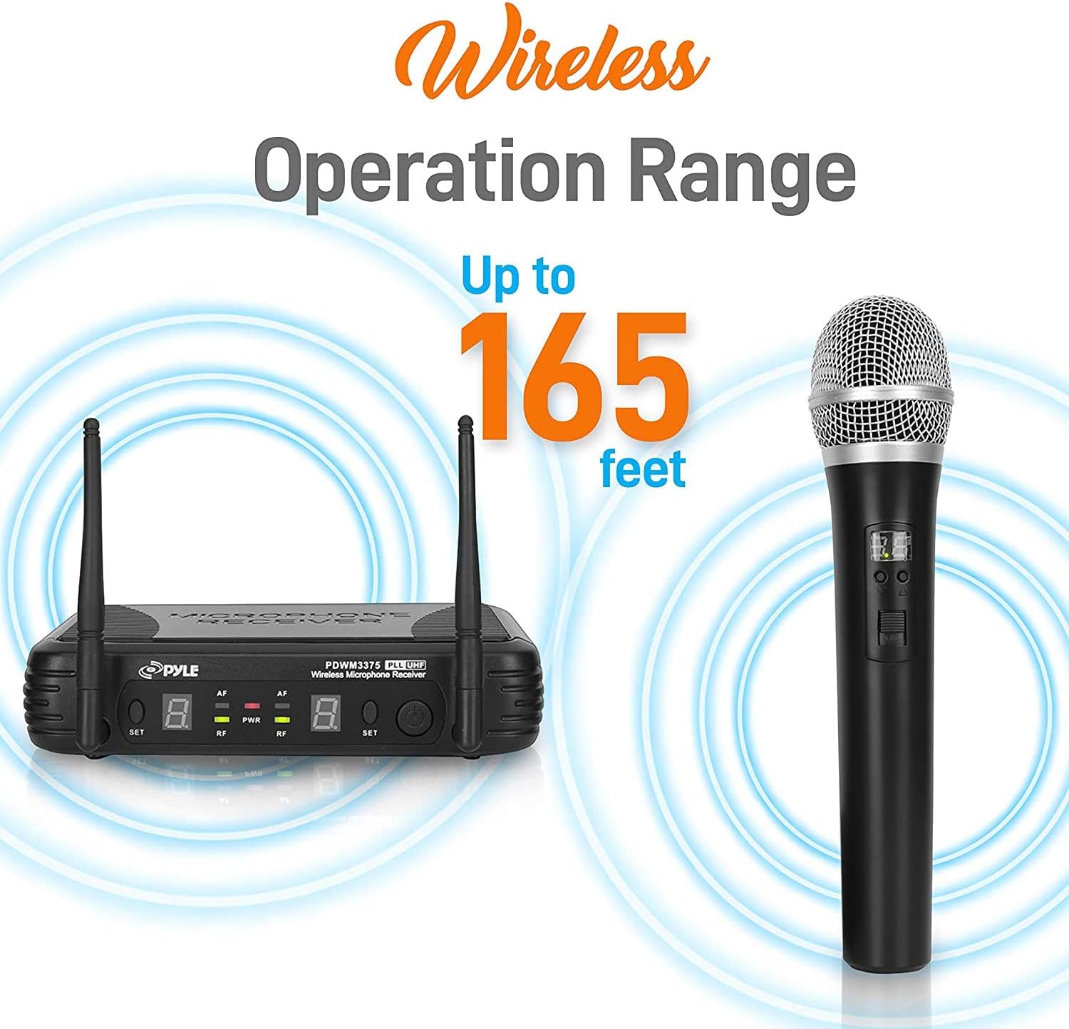 Professional Wireless Handheld Microphone System - Dual UHF Band, Wireless, Handheld, 2 MICS w/ 8 Selectable Frequency Channels, Independent Volume Controls, AF & RF Signal Indicators - Pyle