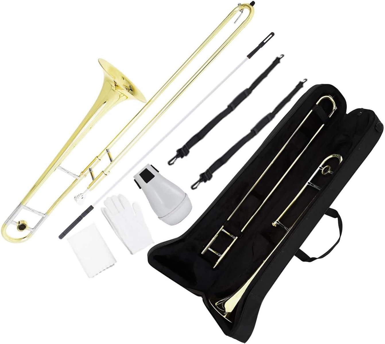 Adult Trombone Instrument Gold And Silver Alto Slide Trombone With Gloves Set B Key Copper Plated Instrument Suitable For Beginners(Trombone set)