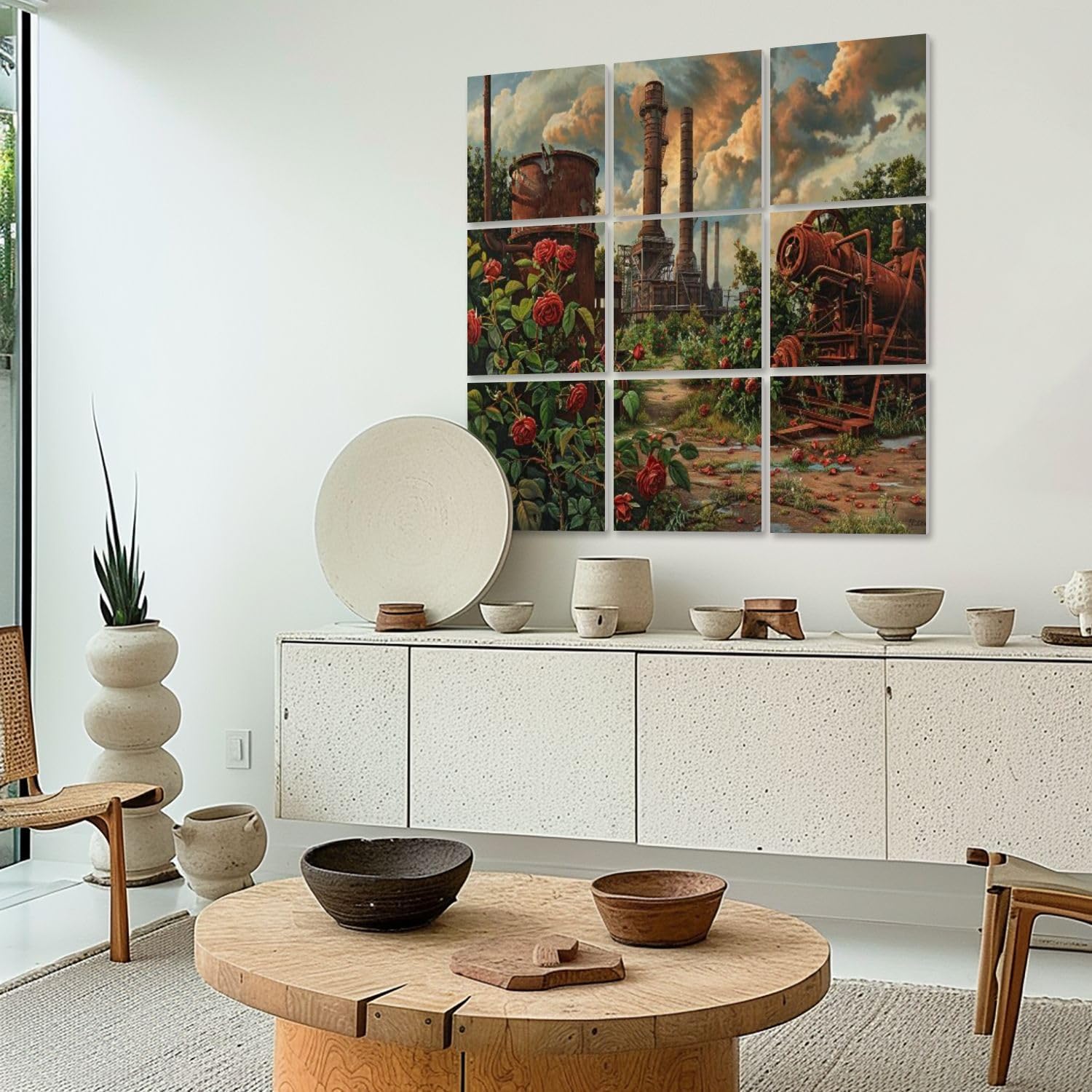 Art Acoustic Panels Self Adhesive Decay Growth Edged Sky Industrial Canvas Art 9 Packs Decorative Soundproof Wall Panels Large Sound Absorbing Panels for Home Office 60